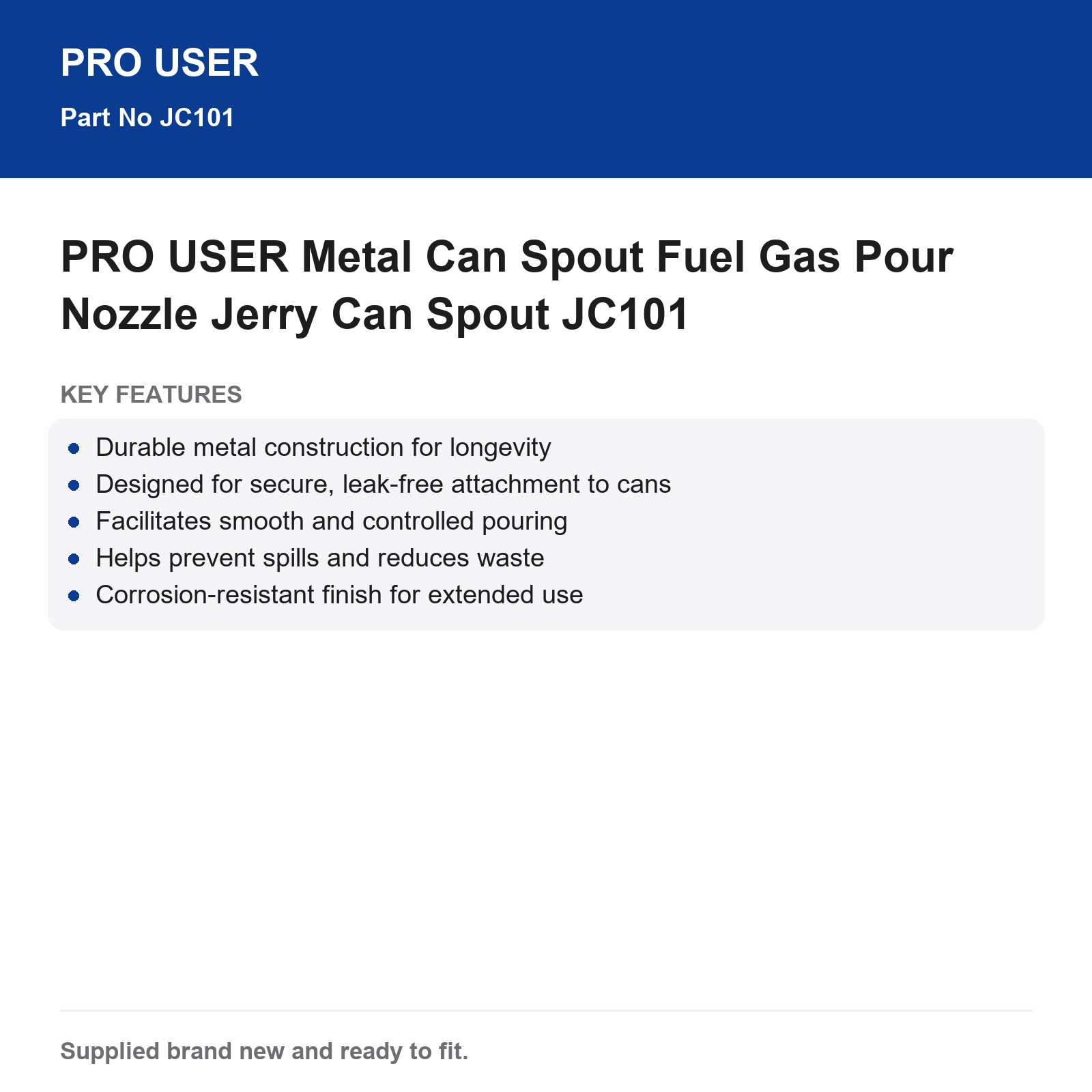 PRO USER Metal Jerry Can Spout Fuel Gas Pour Nozzle JC101 - Image 3