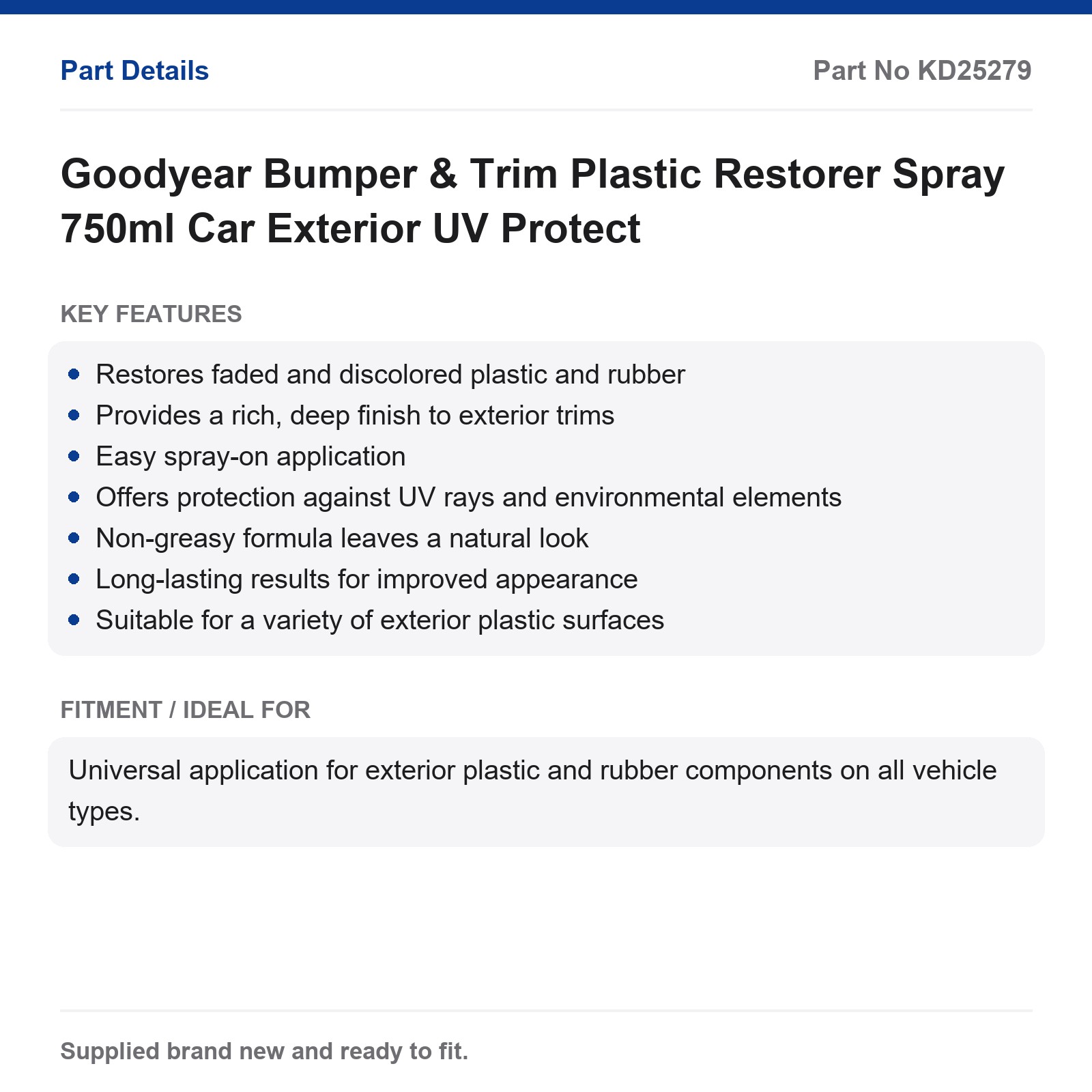 Goodyear Bumper & Trim Plastic Restorer Spray 750ml Car Exterior UV Protect - Image 2