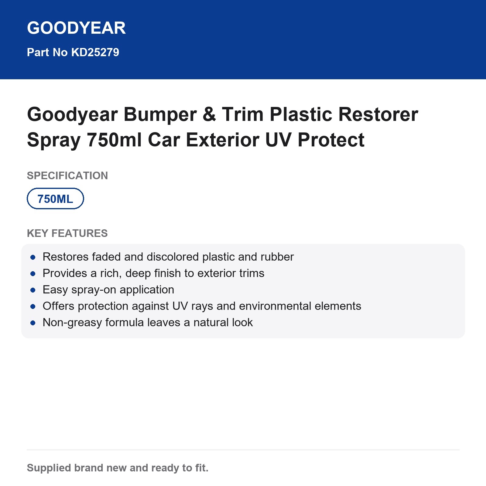 Goodyear Bumper & Trim Plastic Restorer Spray 750ml Car Exterior UV Protect - Image 3
