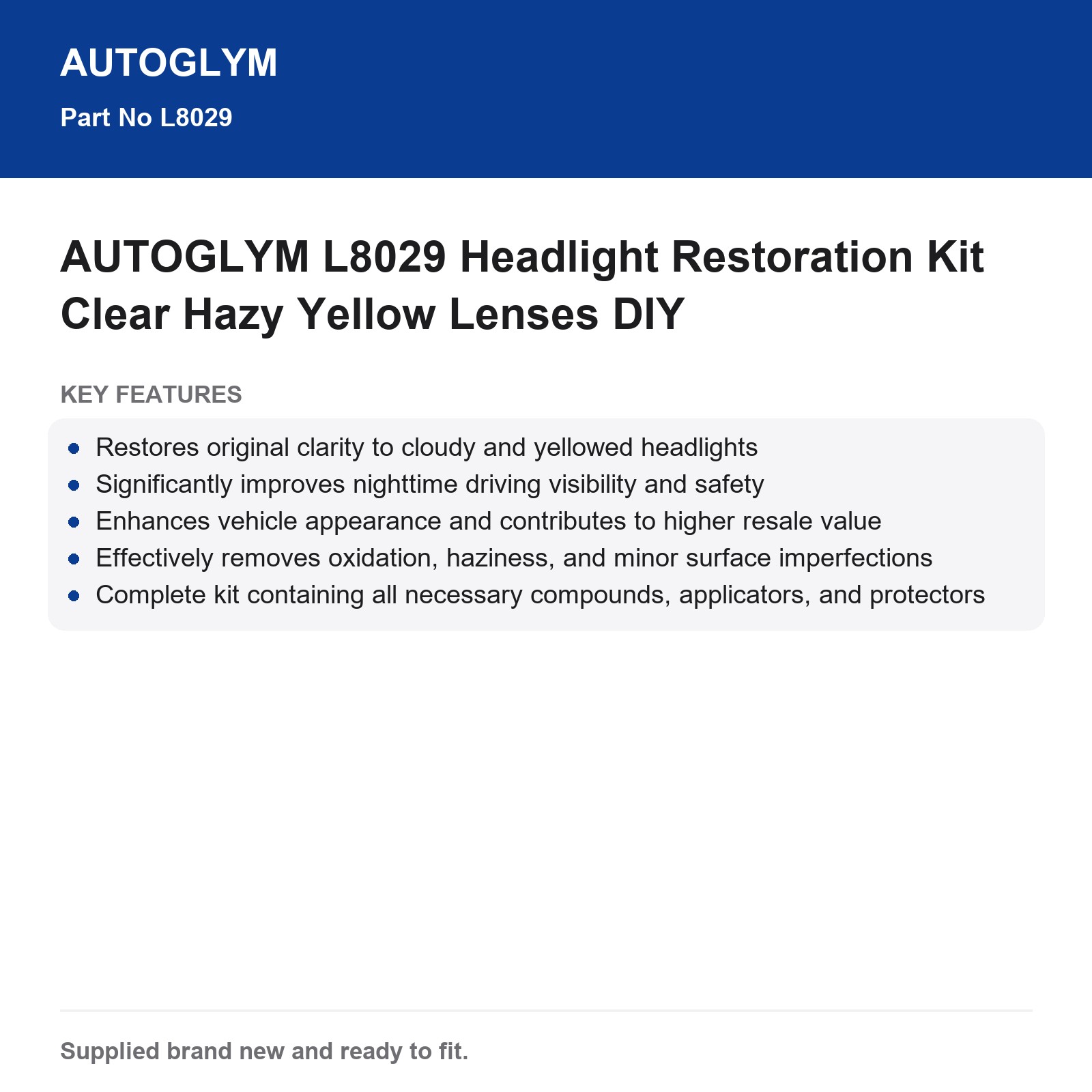 AUTOGLYM L8029 Headlight Restoration Kit Hazy Yellow Headlights DIY - Image 3