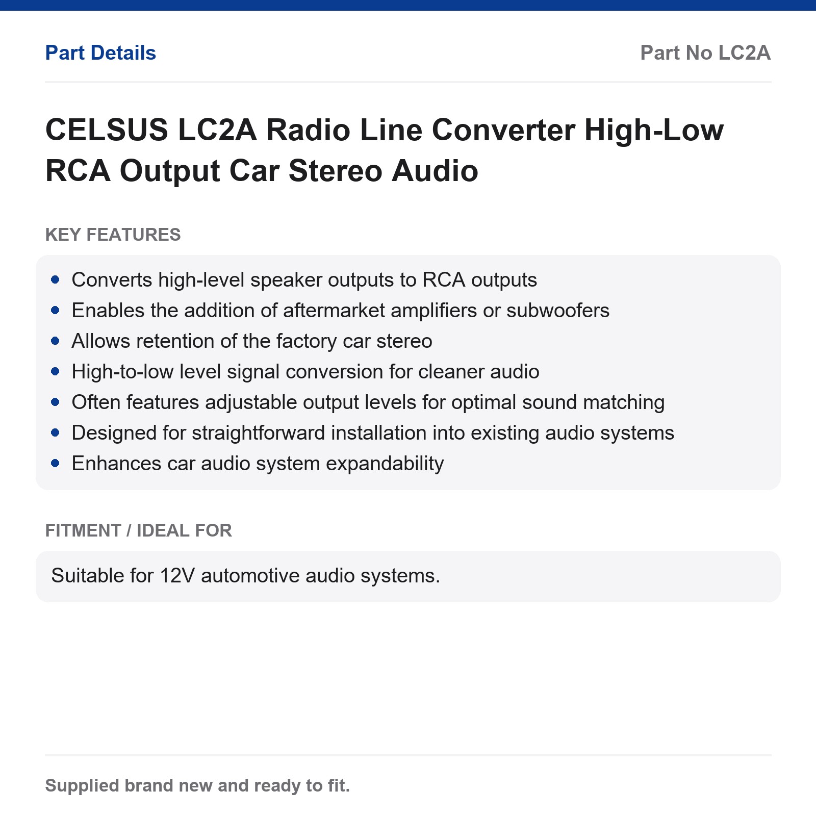 CELSUS LC2A LOC Line Output Converter High-Low RCA Car Audio - Image 3