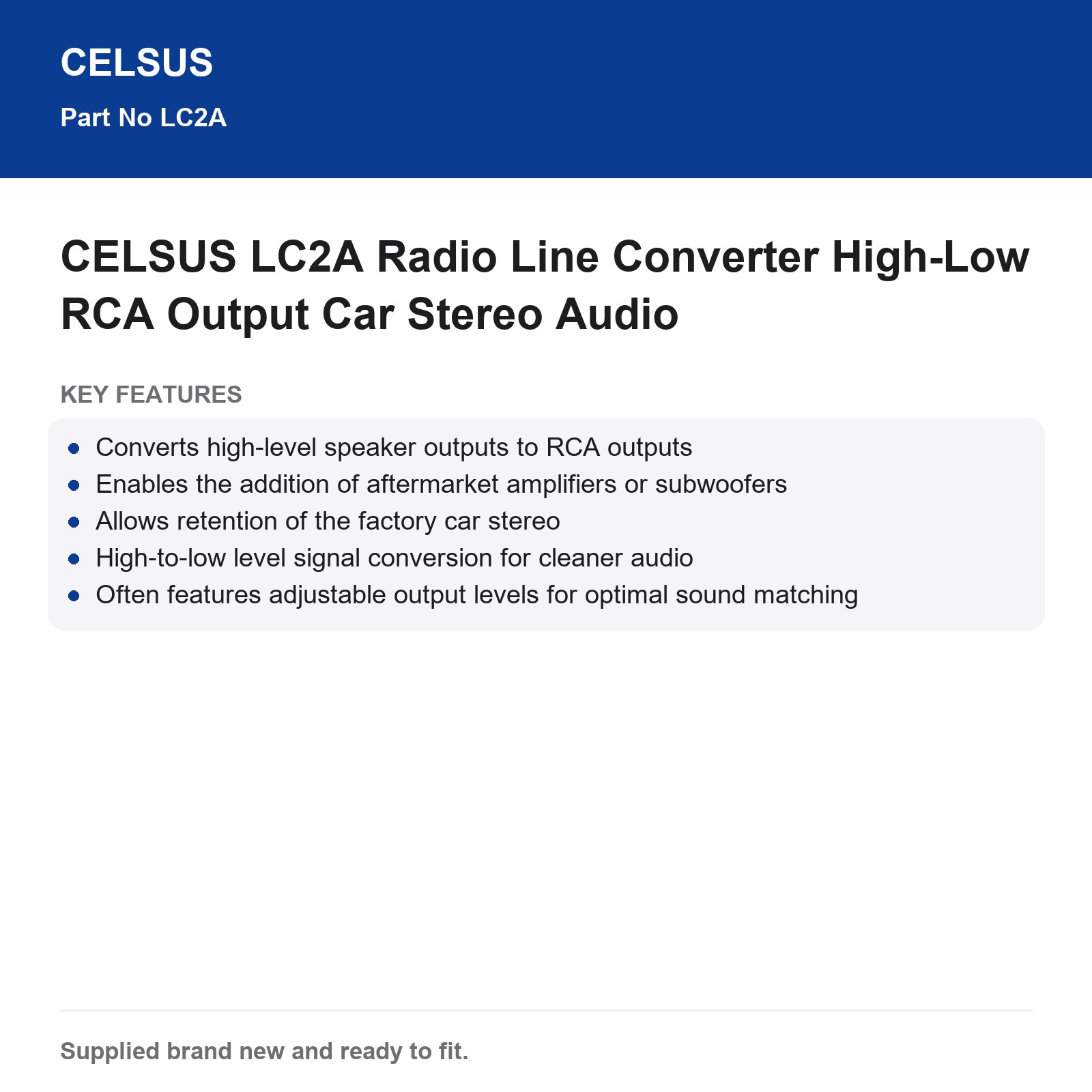 CELSUS LC2A LOC Line Output Converter High-Low RCA Car Audio - Image 4