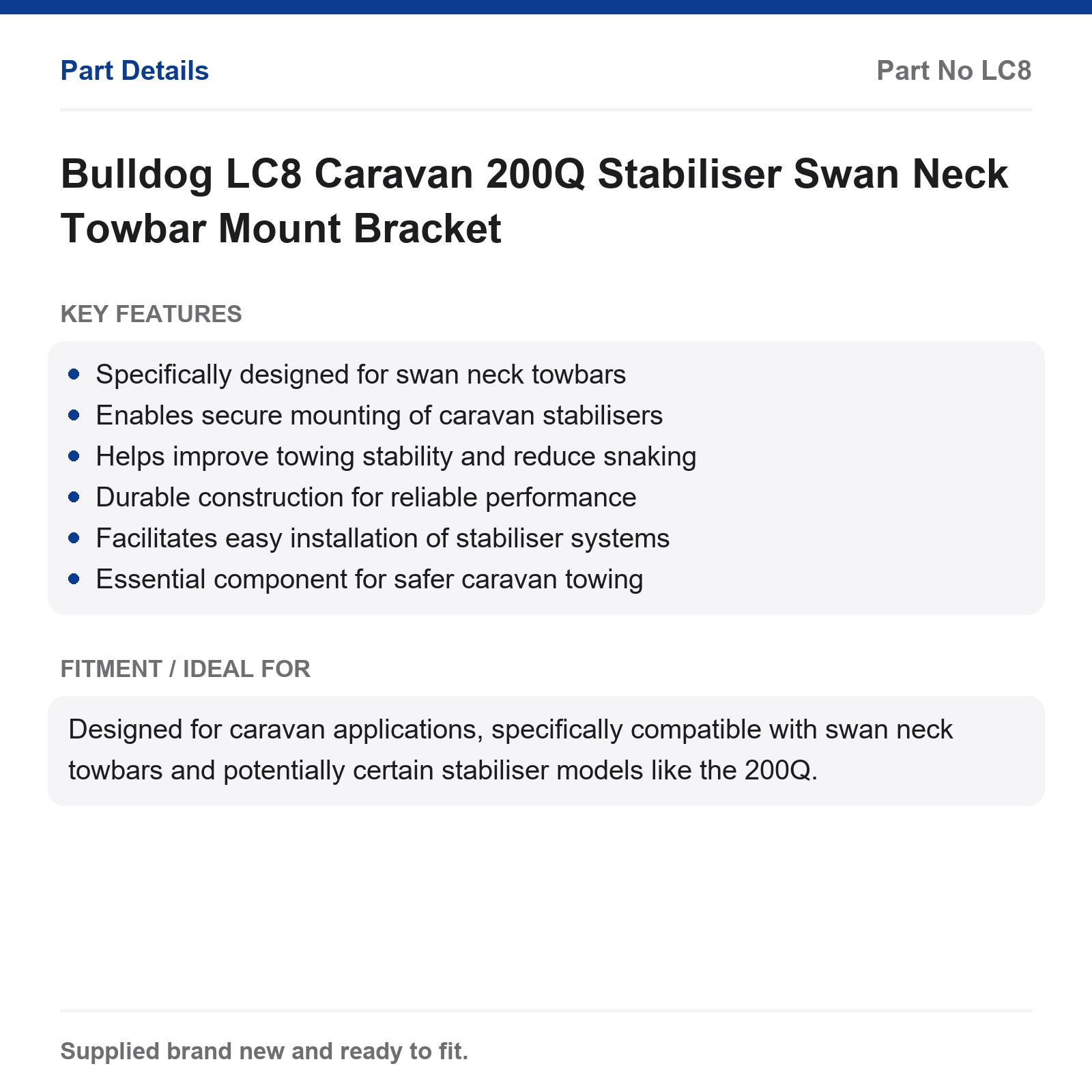 Bulldog LC8 Stabiliser Mount Bracket Caravan Swan Neck Towbar 200Q - Image 2
