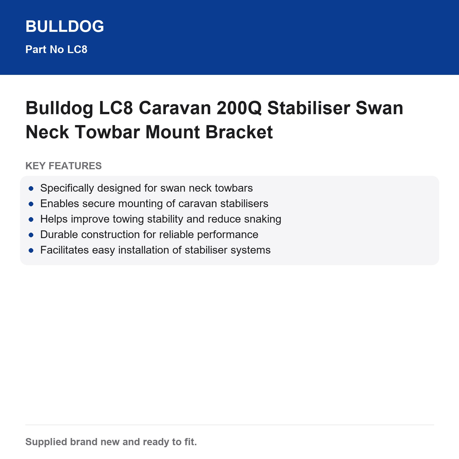 Bulldog LC8 Stabiliser Mount Bracket Caravan Swan Neck Towbar 200Q - Image 3