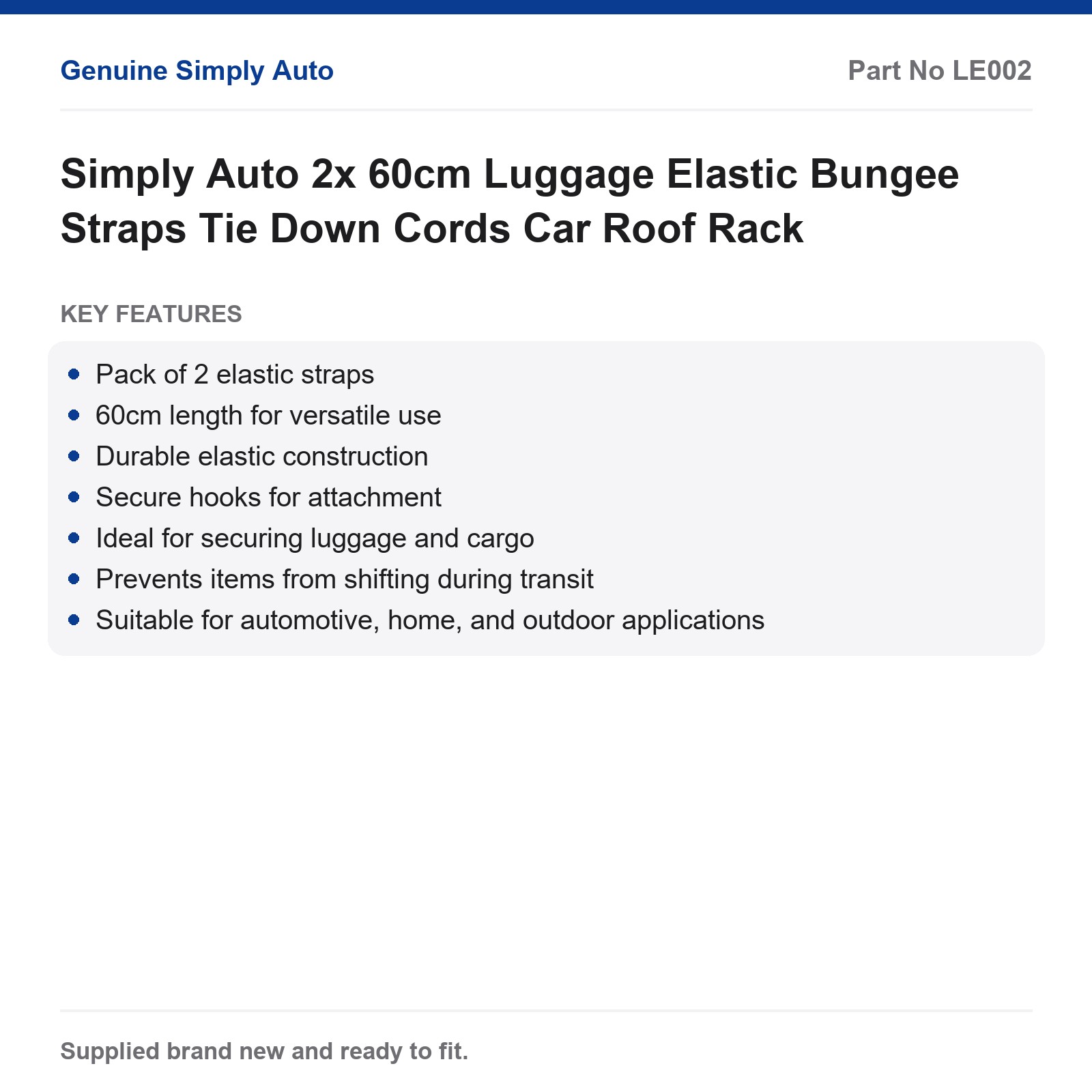 Simply Auto 2x 60cm Elastic Bungee Luggage Tie Down Straps Car Roof Rack - Image 2
