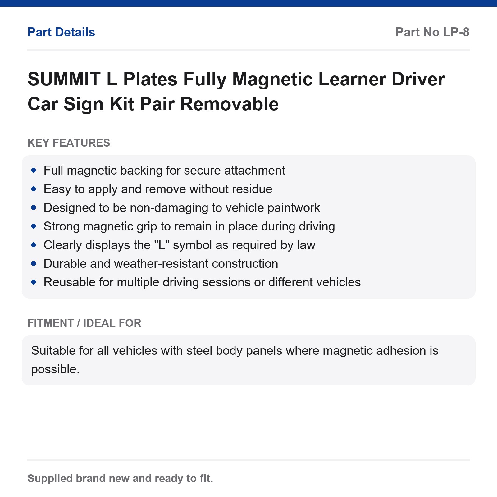 Magnetic L Plates Learner Driver Car Sign Kit SUMMIT Fully Removable Pair - Image 3