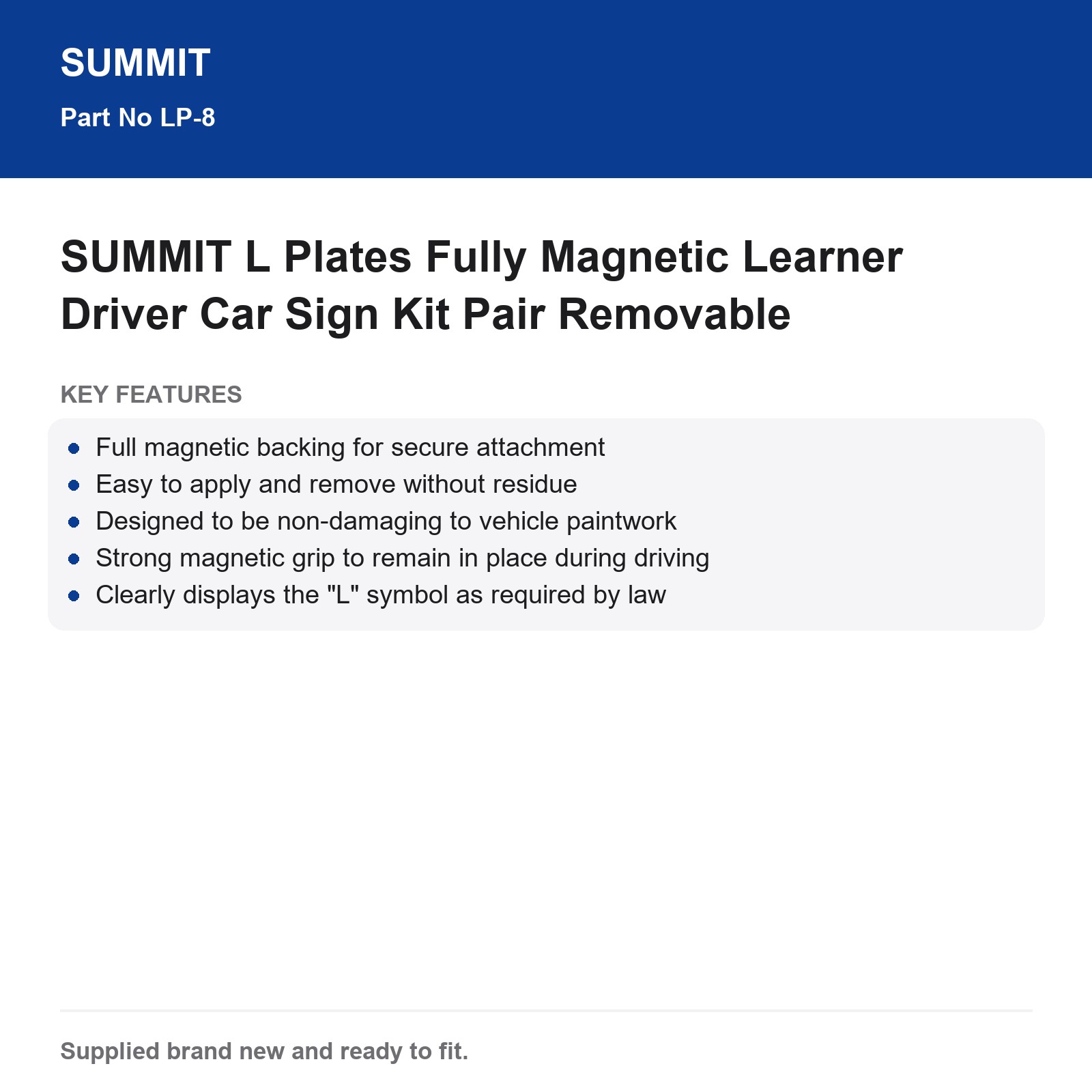 Magnetic L Plates Learner Driver Car Sign Kit SUMMIT Fully Removable Pair - Image 4