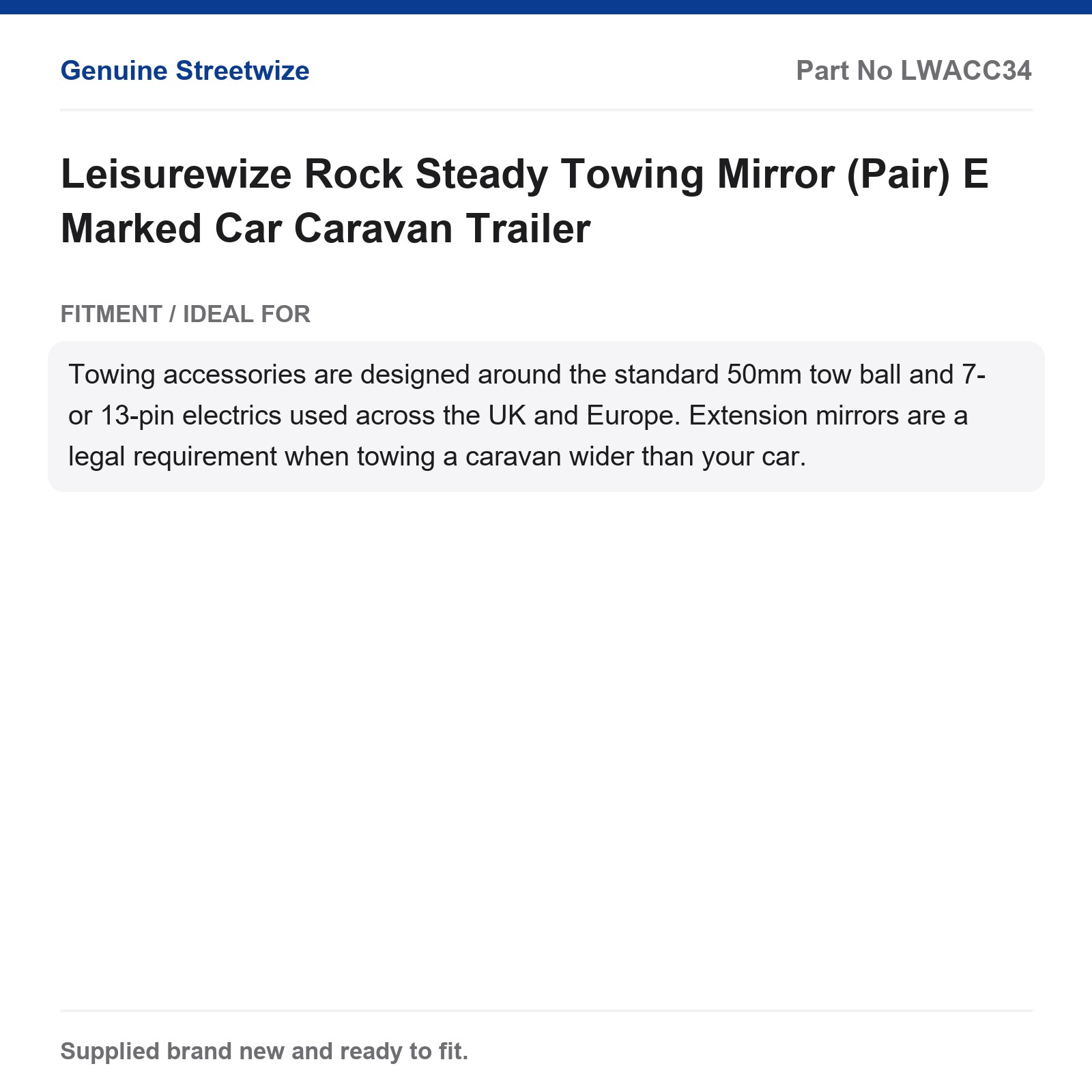 Towing Mirror Pair Caravan Trailer Leisurewize Rock Steady E Marked - Image 5