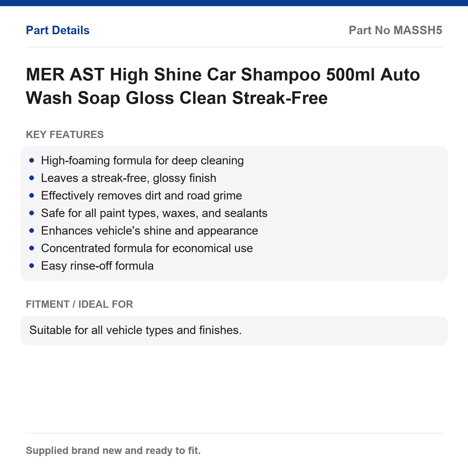 MER AST High Shine Car Shampoo 500ml Auto Wash Soap Gloss Clean Streak-Free - Image 3