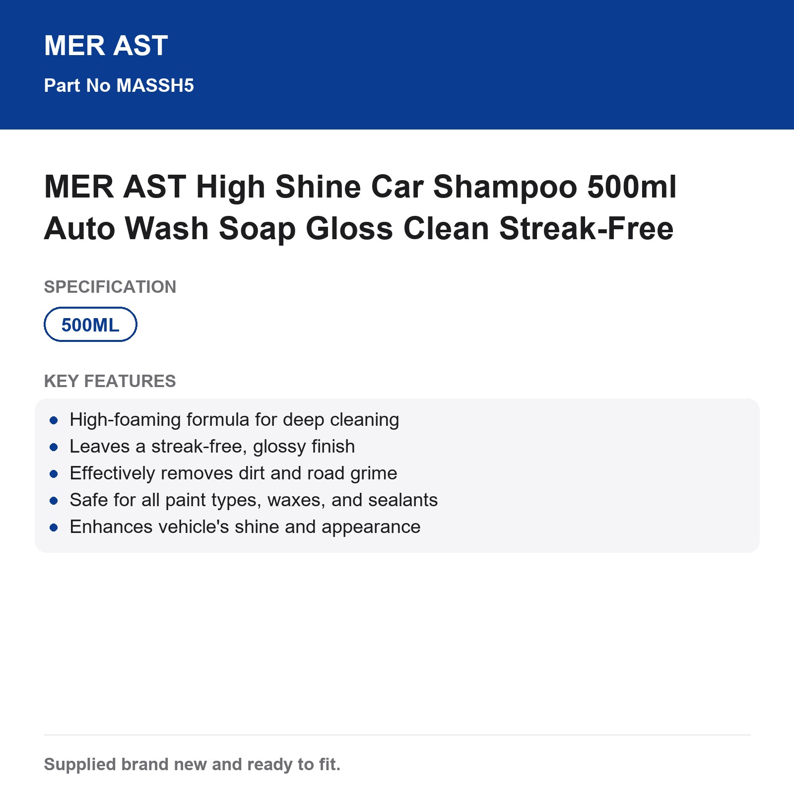 MER AST High Shine Car Shampoo 500ml Auto Wash Soap Gloss Clean Streak-Free - Image 4