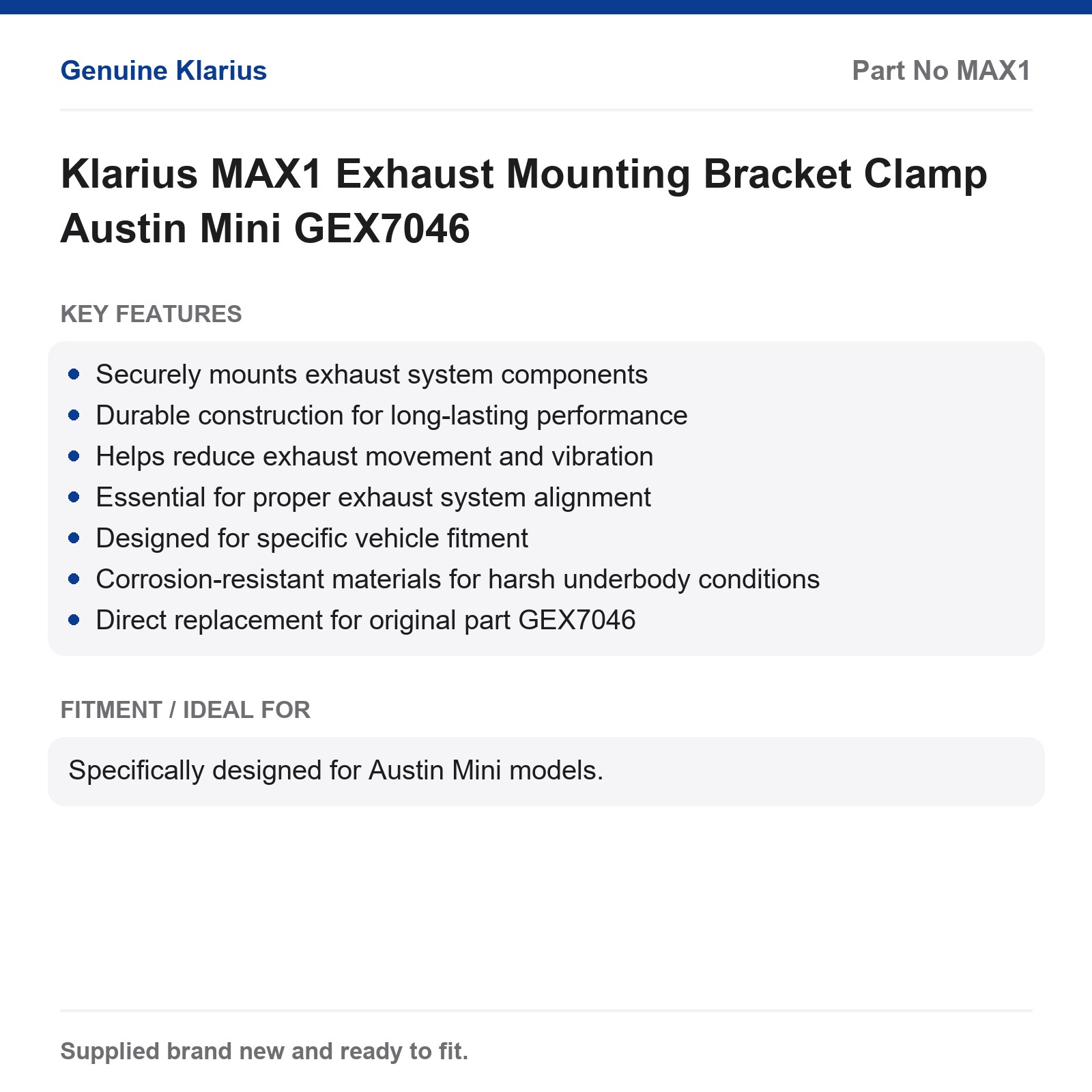 Austin Mini Exhaust Mounting Bracket Clamp Klarius GEX7046 - Image 2
