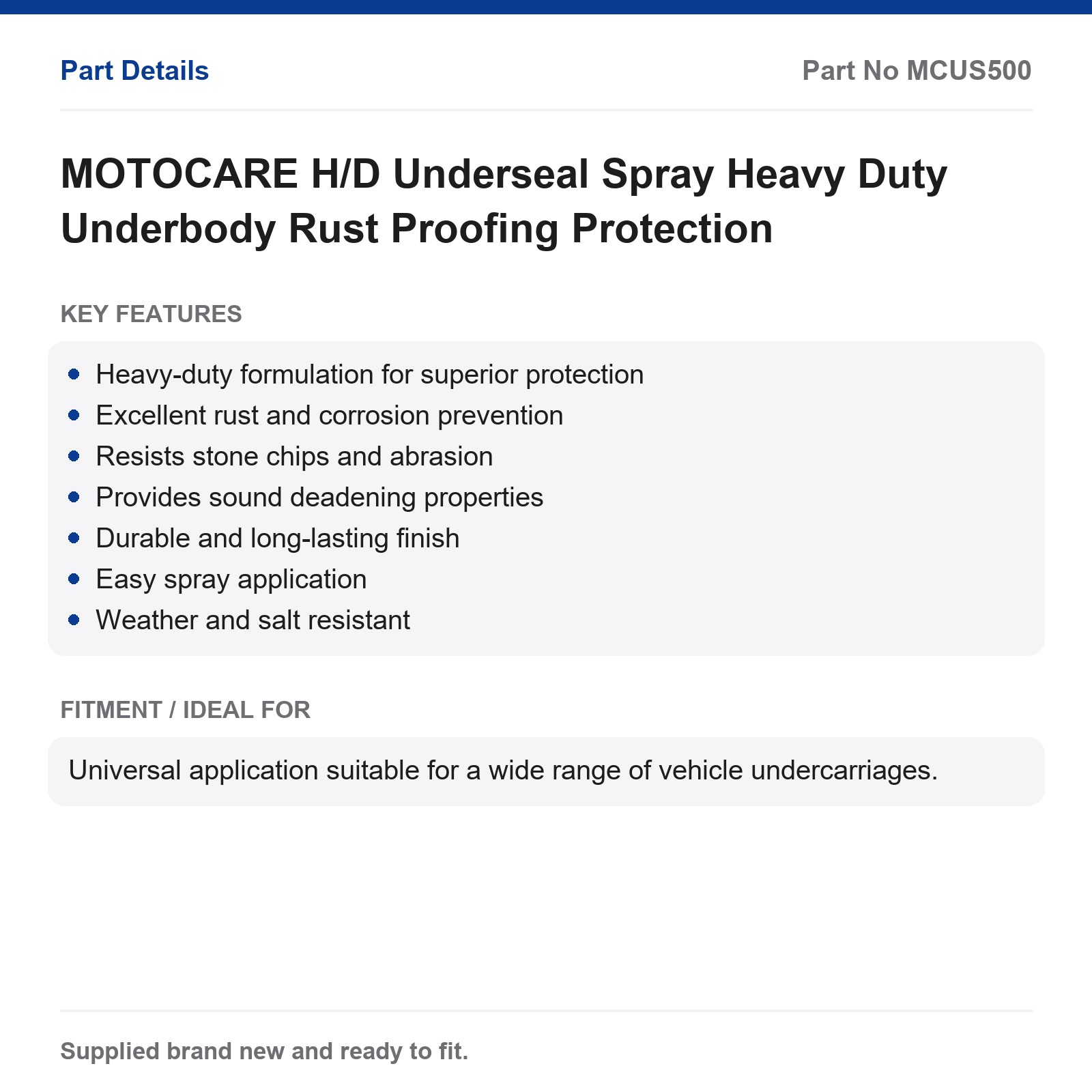 MOTOCARE Heavy Duty Underseal Spray Underbody Rust Proofing Protection - Image 2