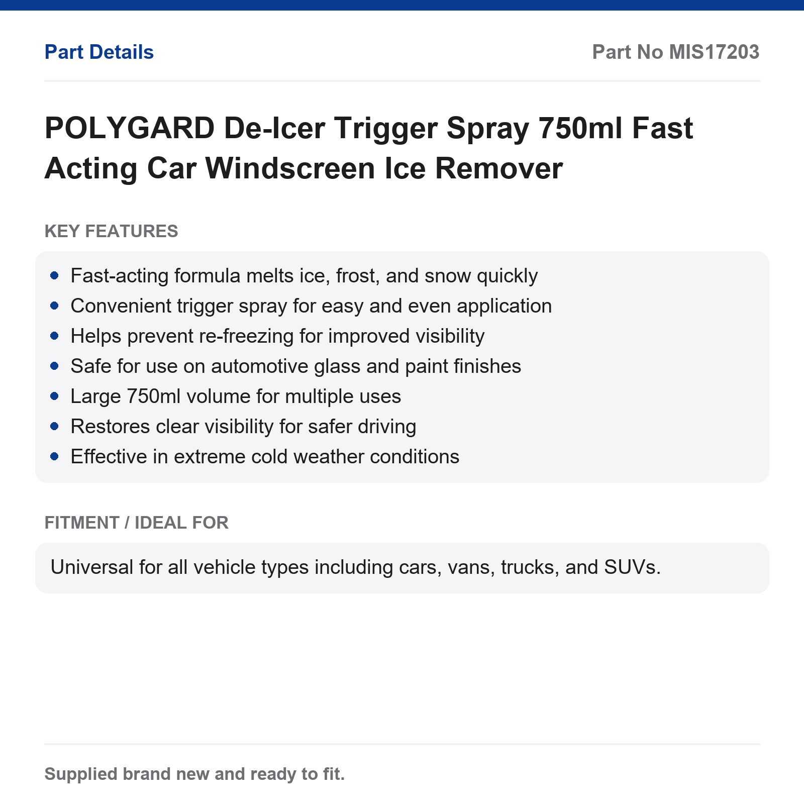 POLYGARD Car Windscreen De-Icer Trigger Spray 750ml Fast Acting Ice Remover - Image 4