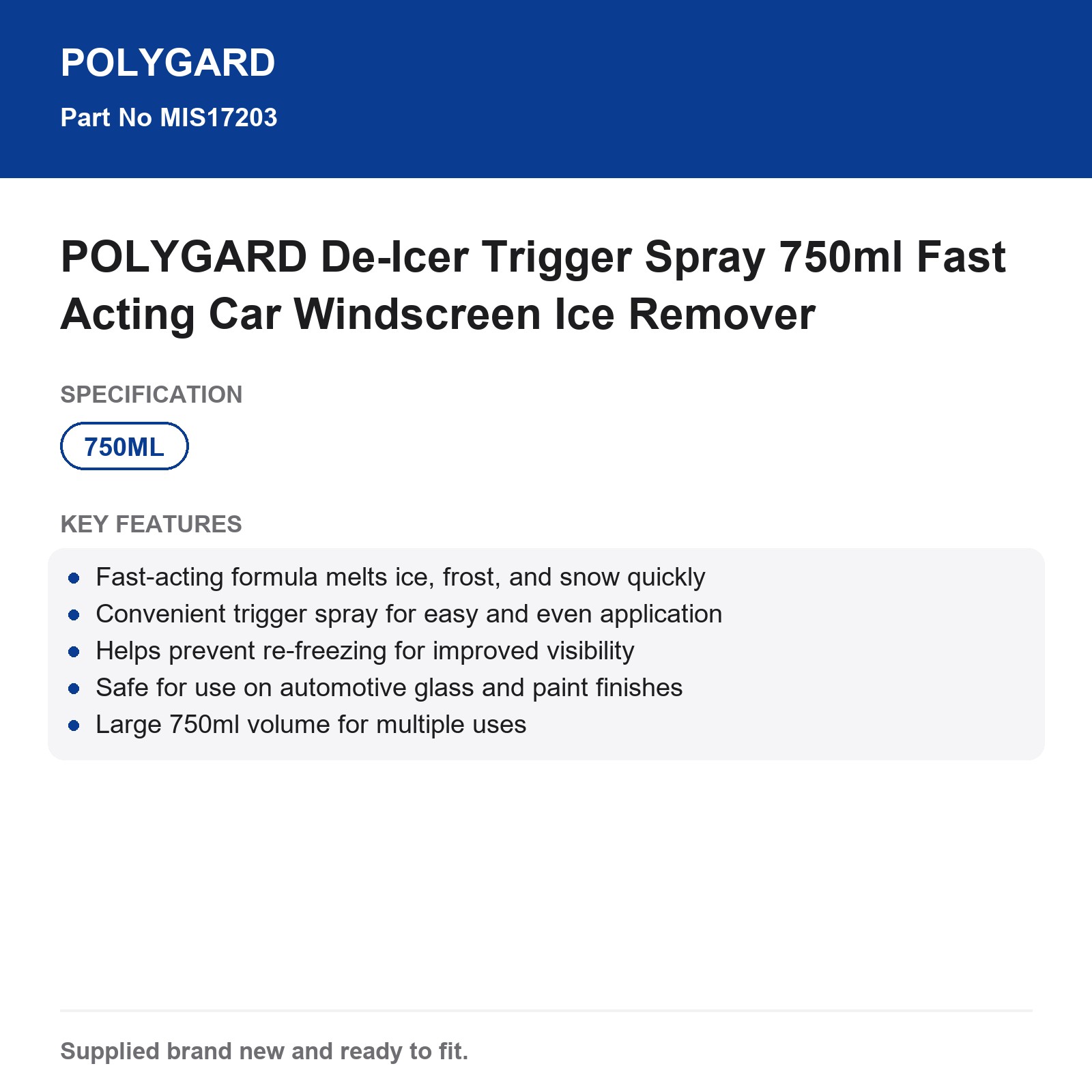 POLYGARD Car Windscreen De-Icer Trigger Spray 750ml Fast Acting Ice Remover - Image 5