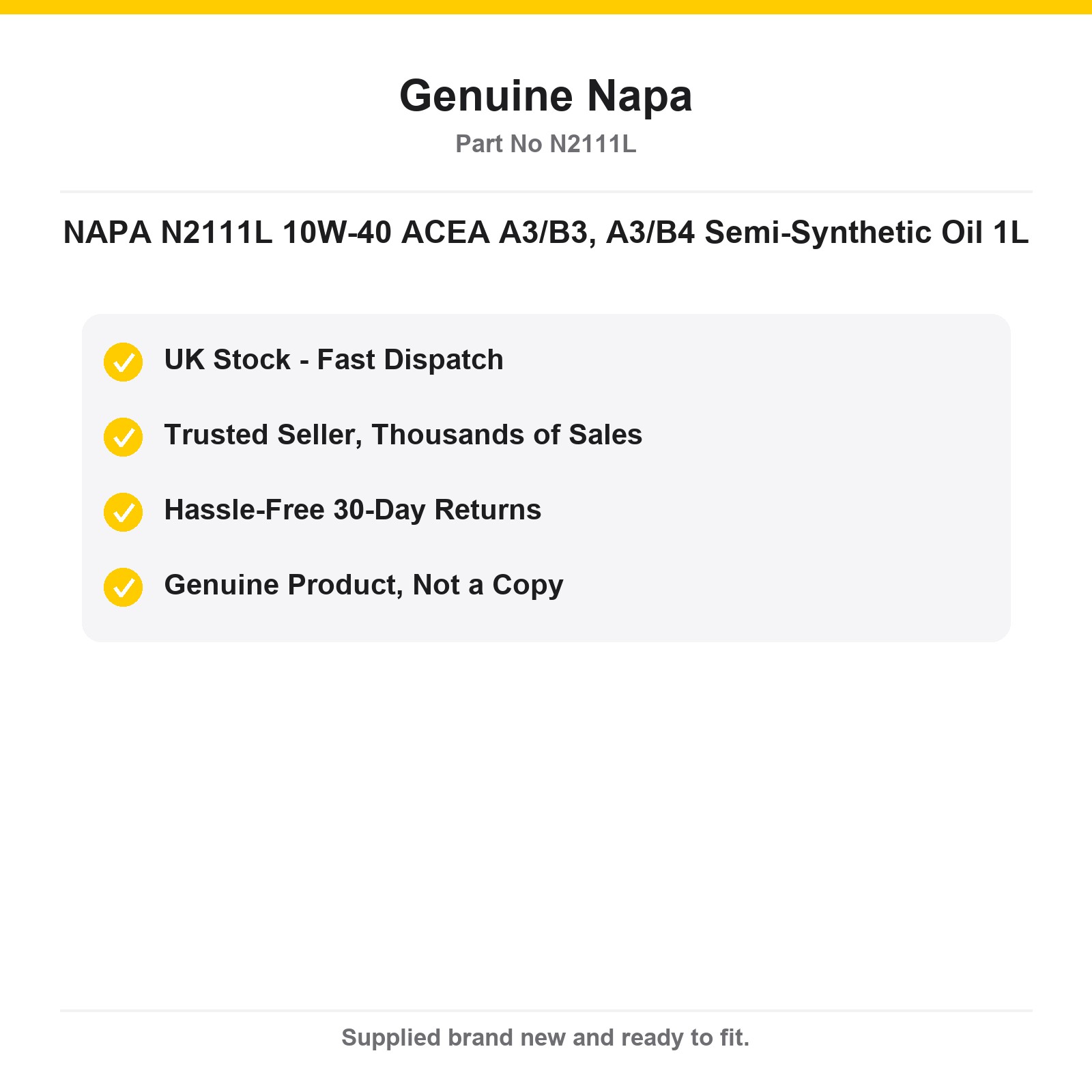 NAPA N2111L 10W-40 Semi-Synthetic Engine Oil ACEA A3/B3 A3/B4 1L - Image 4