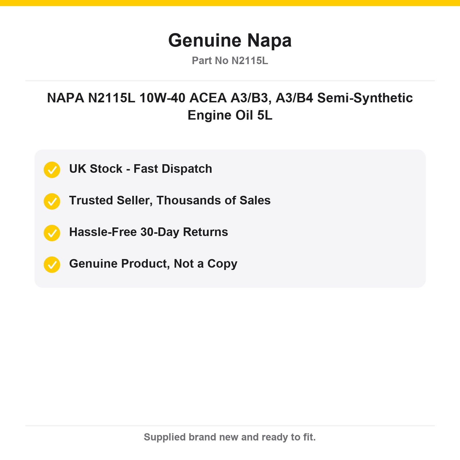 NAPA N2115L Semi-Synthetic 10W-40 Engine Oil ACEA A3/B3 A3/B4 5L - Image 4