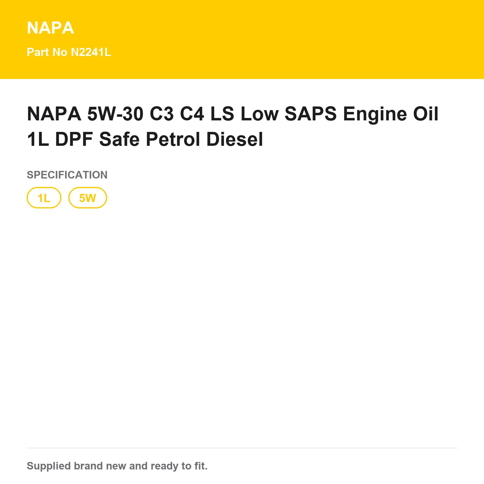 NAPA 5W-30 C3 C4 Low SAPS Engine Oil 1L DPF Safe Petrol Diesel - Image 3