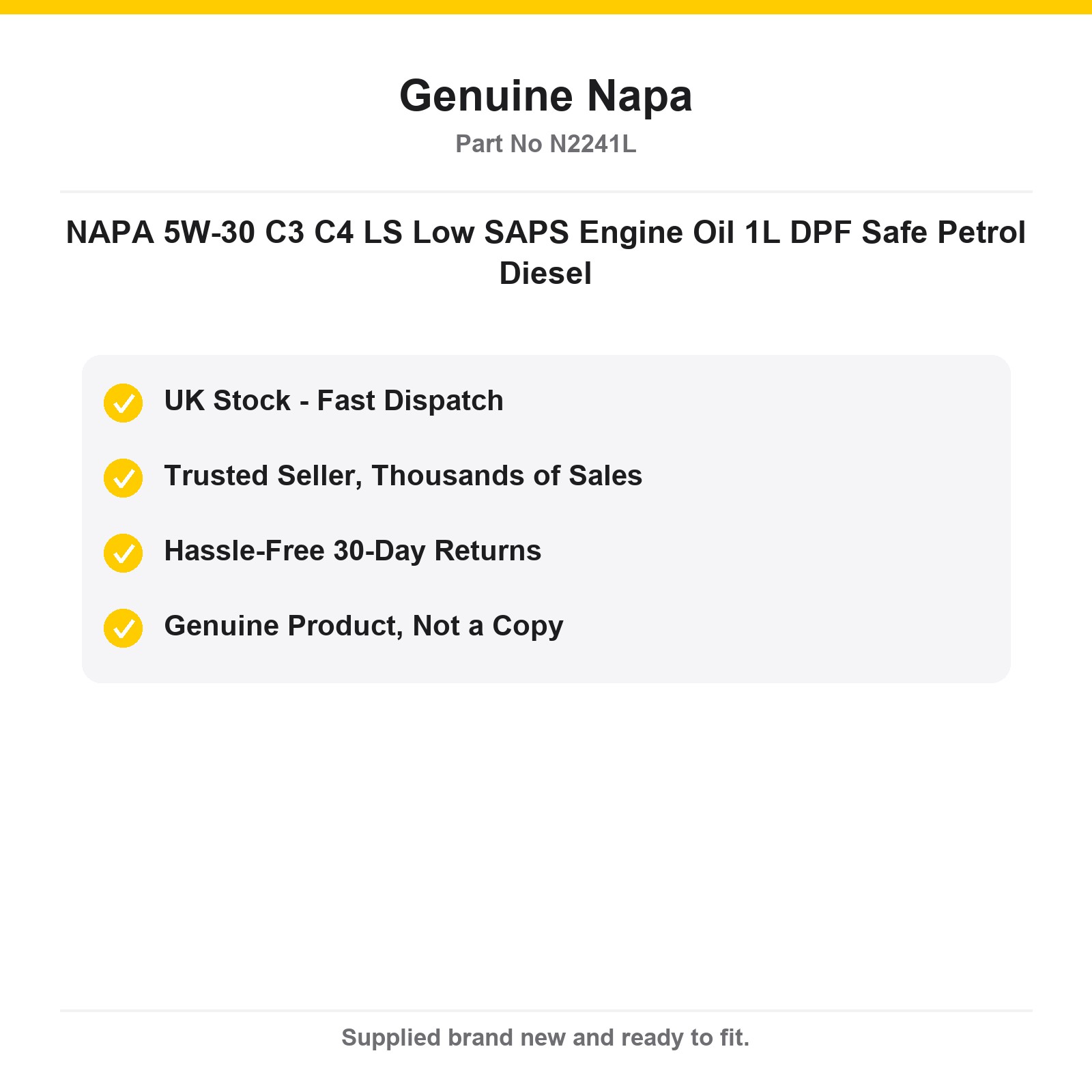 NAPA 5W-30 C3 C4 Low SAPS Engine Oil 1L DPF Safe Petrol Diesel - Image 4