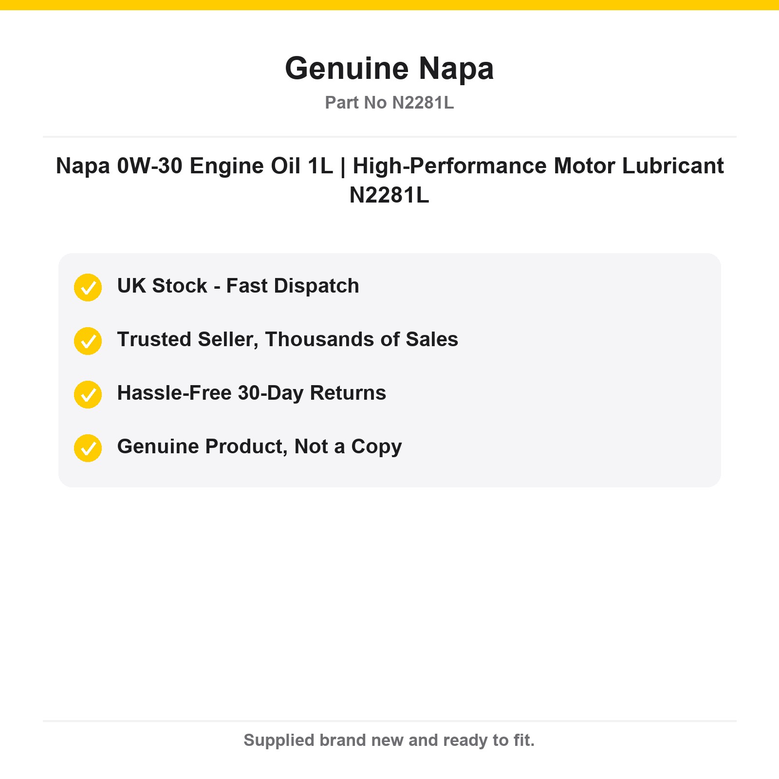 Napa 0W-30 Fully Synthetic Low SAPS Engine Oil 1L N2281L - Image 4