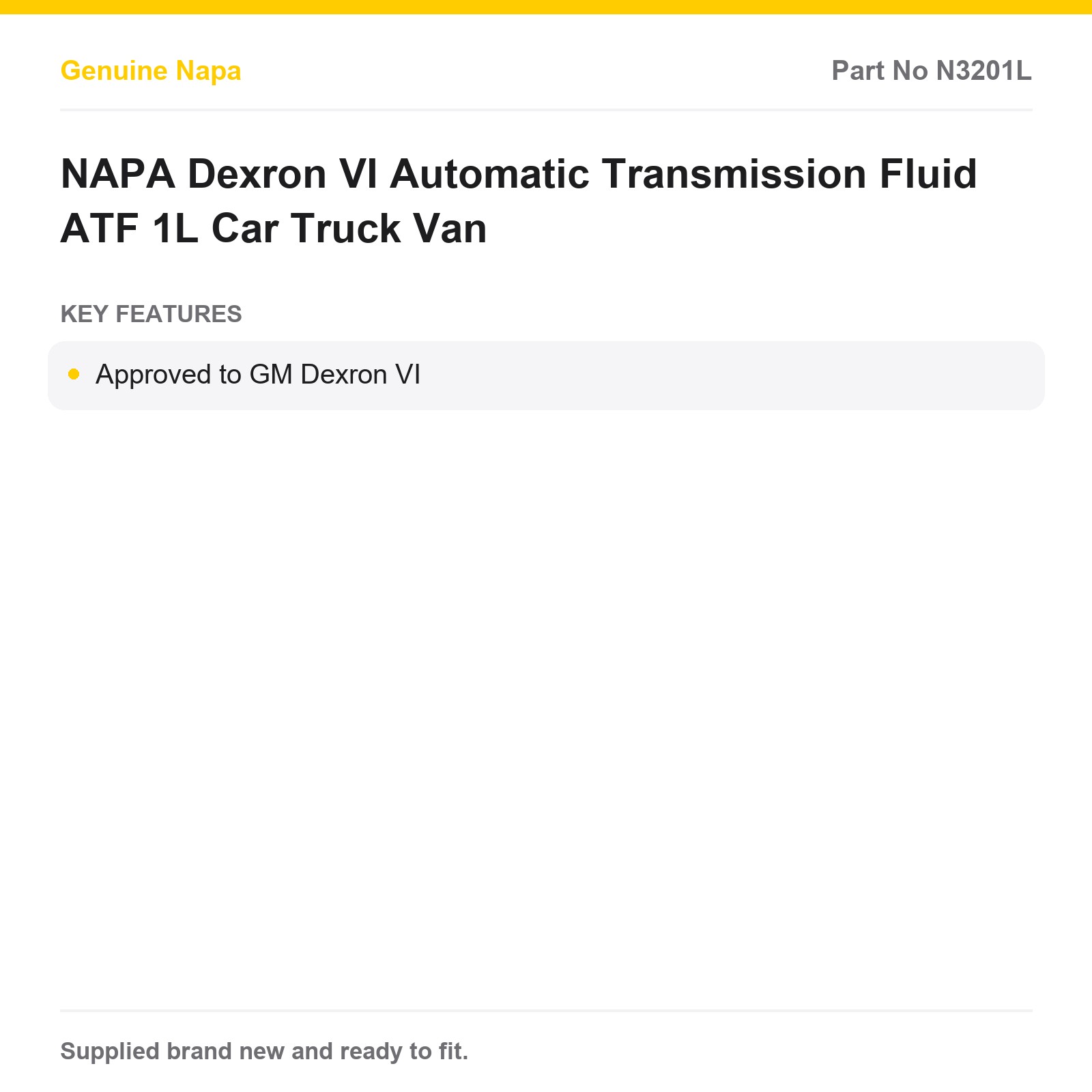 NAPA Dexron VI Automatic Transmission Fluid ATF 1L Car Truck Van - Image 2