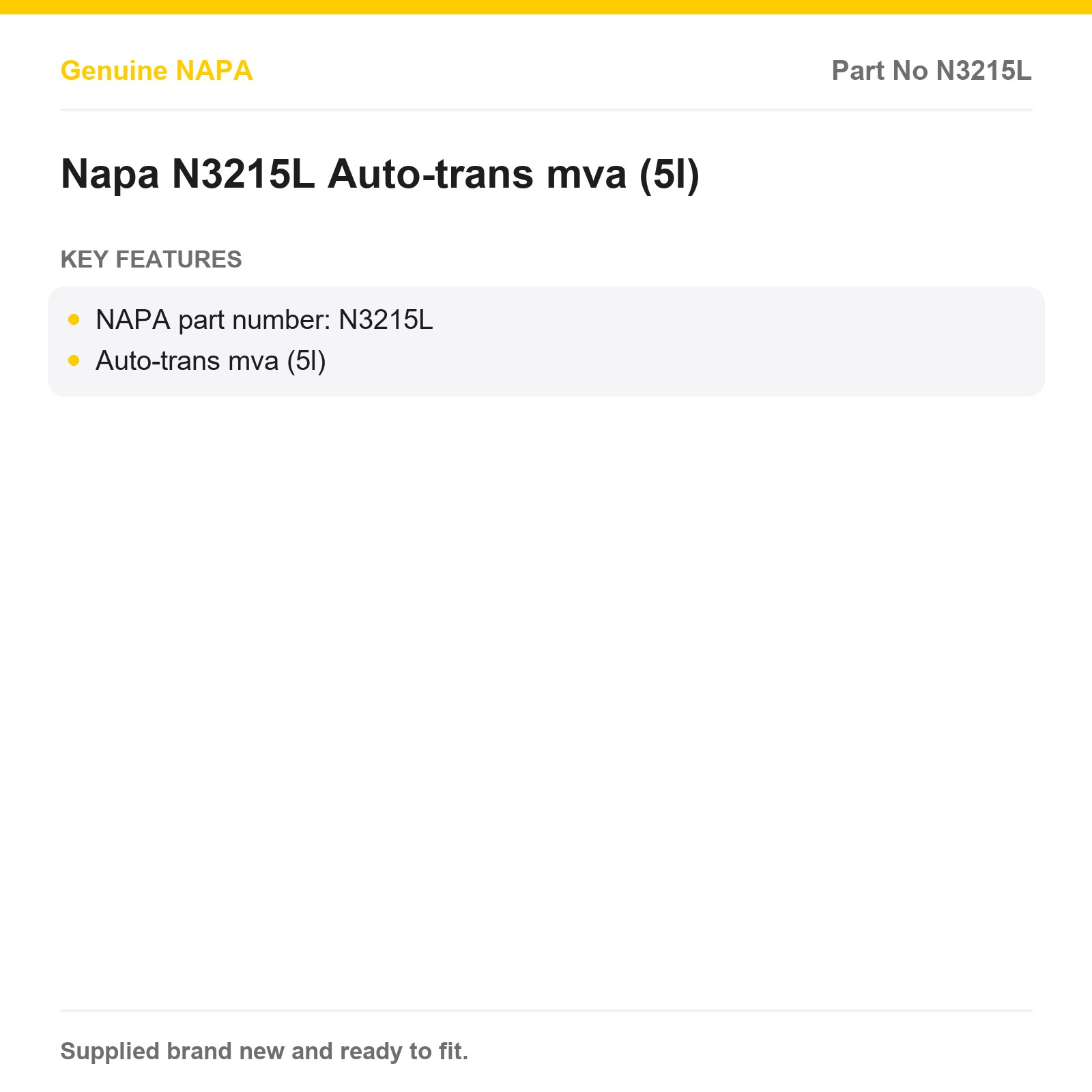 NAPA N3215L Transmission Fluid Genuine Auto-trans mva 5L - Image 2