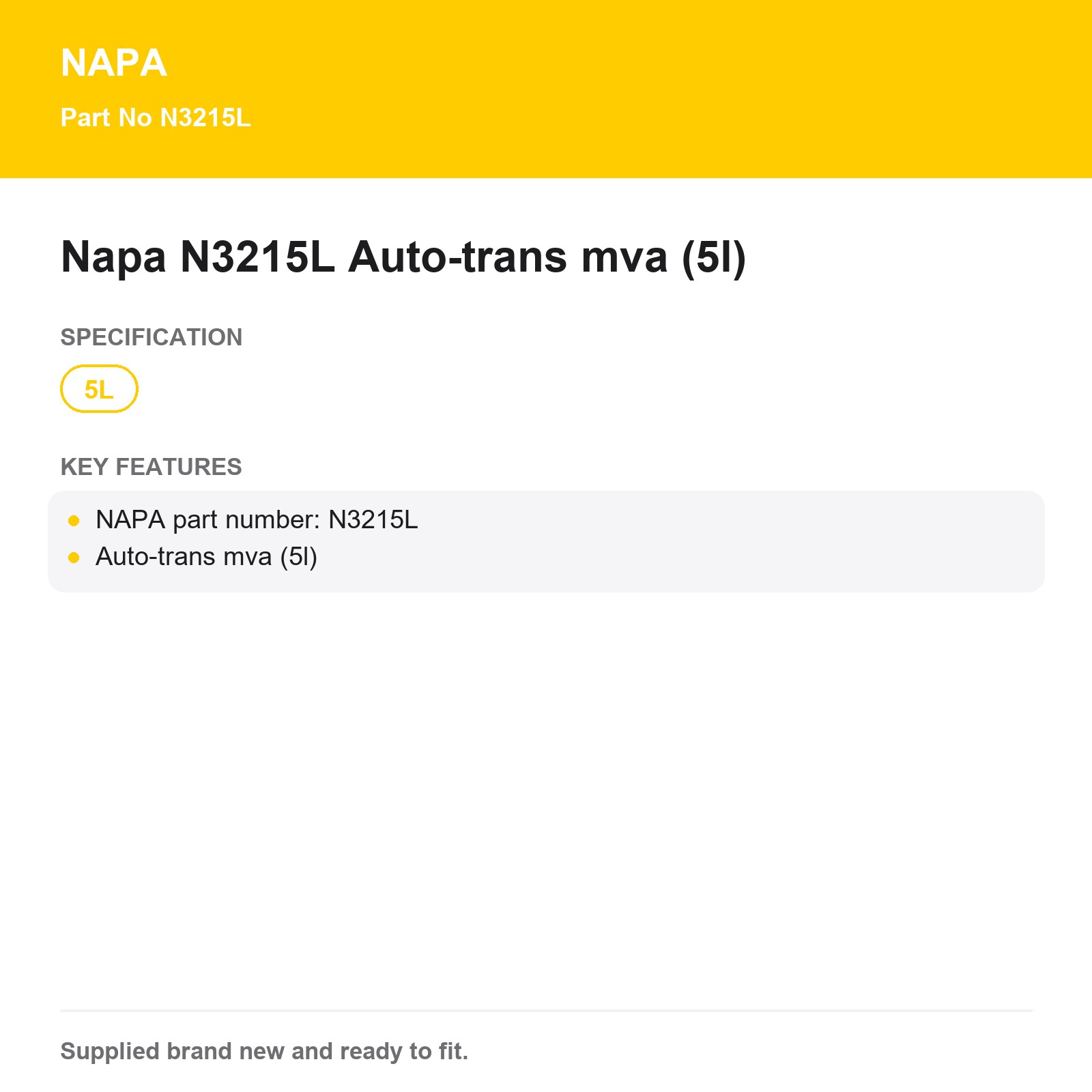 NAPA N3215L Transmission Fluid Genuine Auto-trans mva 5L - Image 3