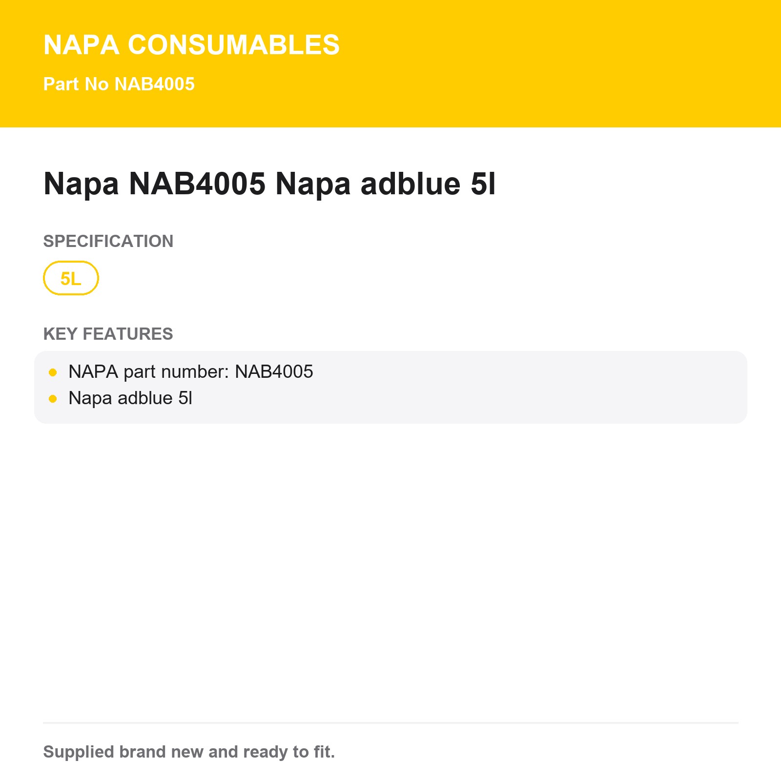 Genuine NAPA NAB4005 AdBlue 5L - Image 3