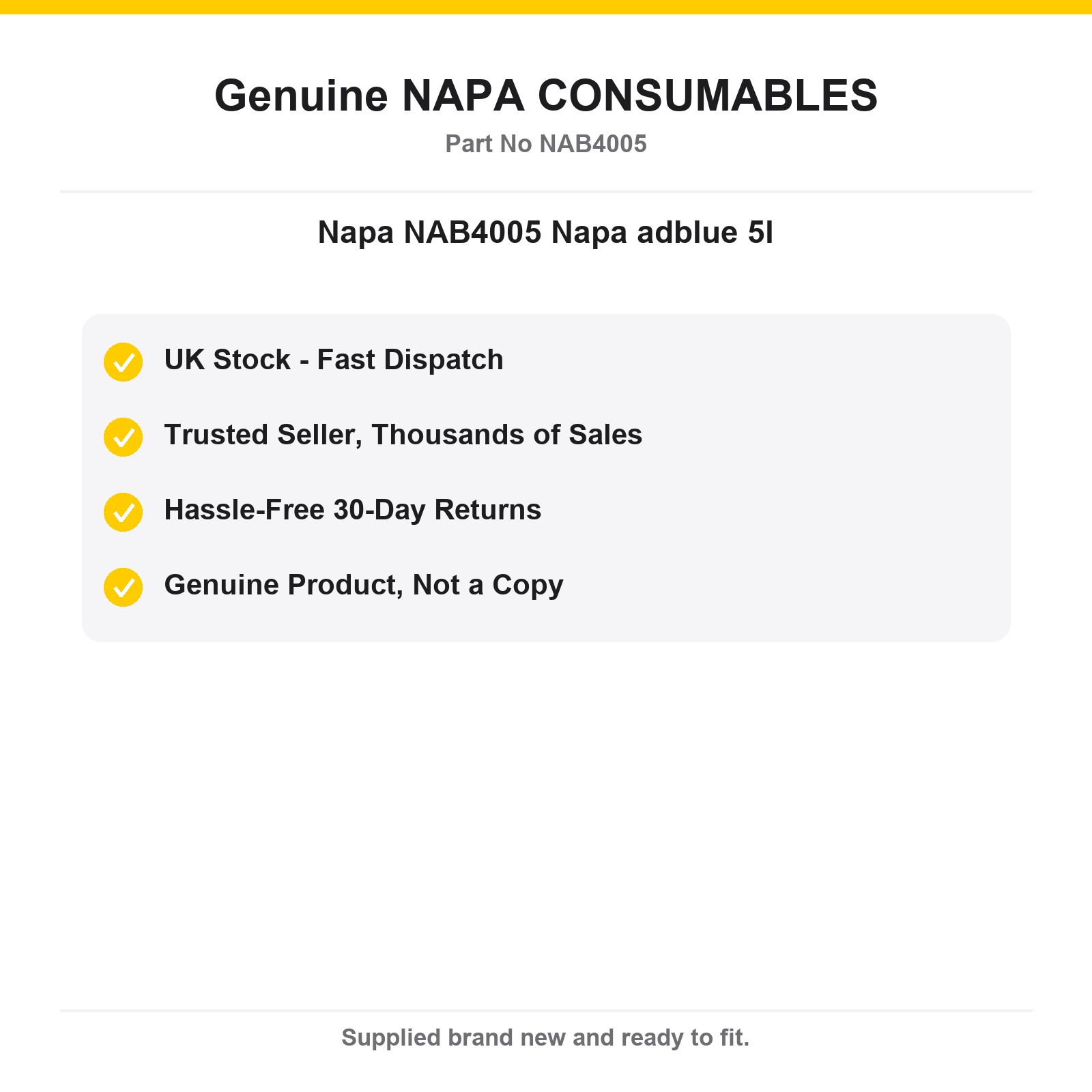 Genuine NAPA NAB4005 AdBlue 5L - Image 4