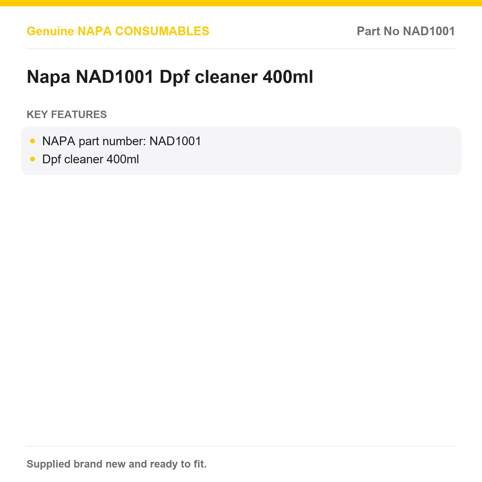 NAPA NAD1001 DPF Cleaner 400ml Ready to Use - Image 2