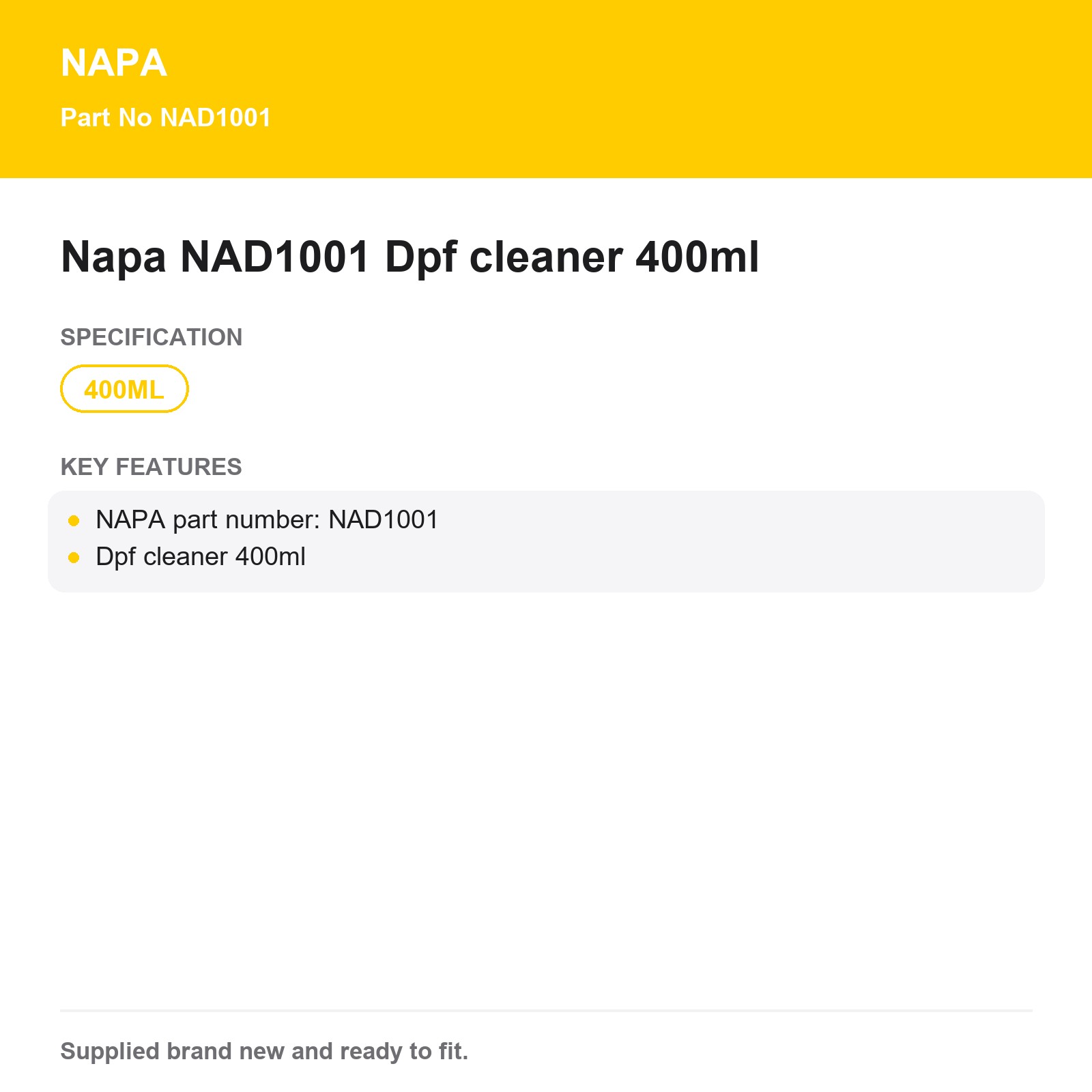 NAPA NAD1001 DPF Cleaner 400ml Ready to Use - Image 3