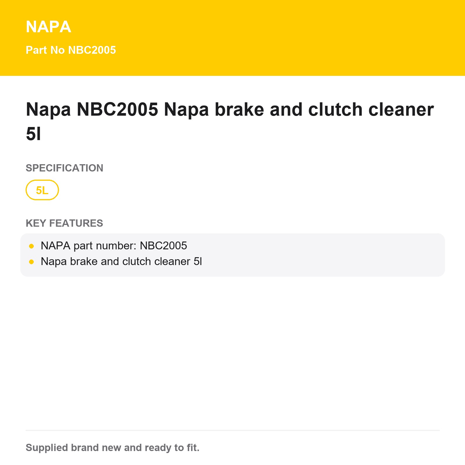 NAPA Brake & Clutch Cleaner NBC2005 5L Ready To Use - Image 3