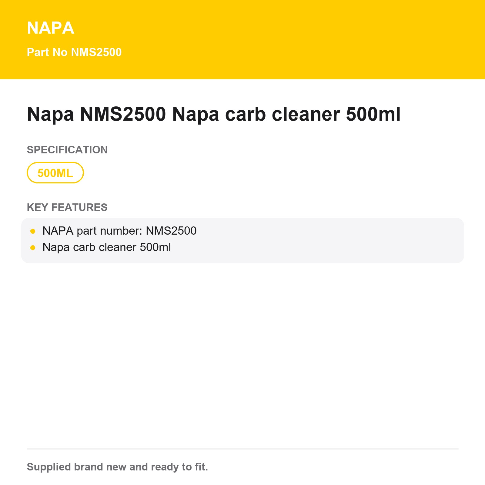 NAPA NMS2500 Carb Cleaner 500ml - Image 3