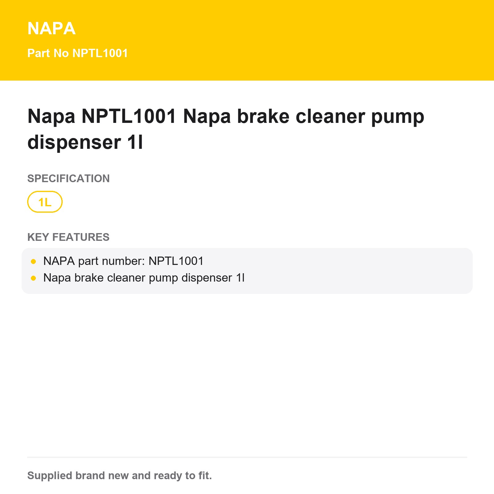 NAPA Brake Cleaner Pump Dispenser 1L NPTL1001 - Image 3