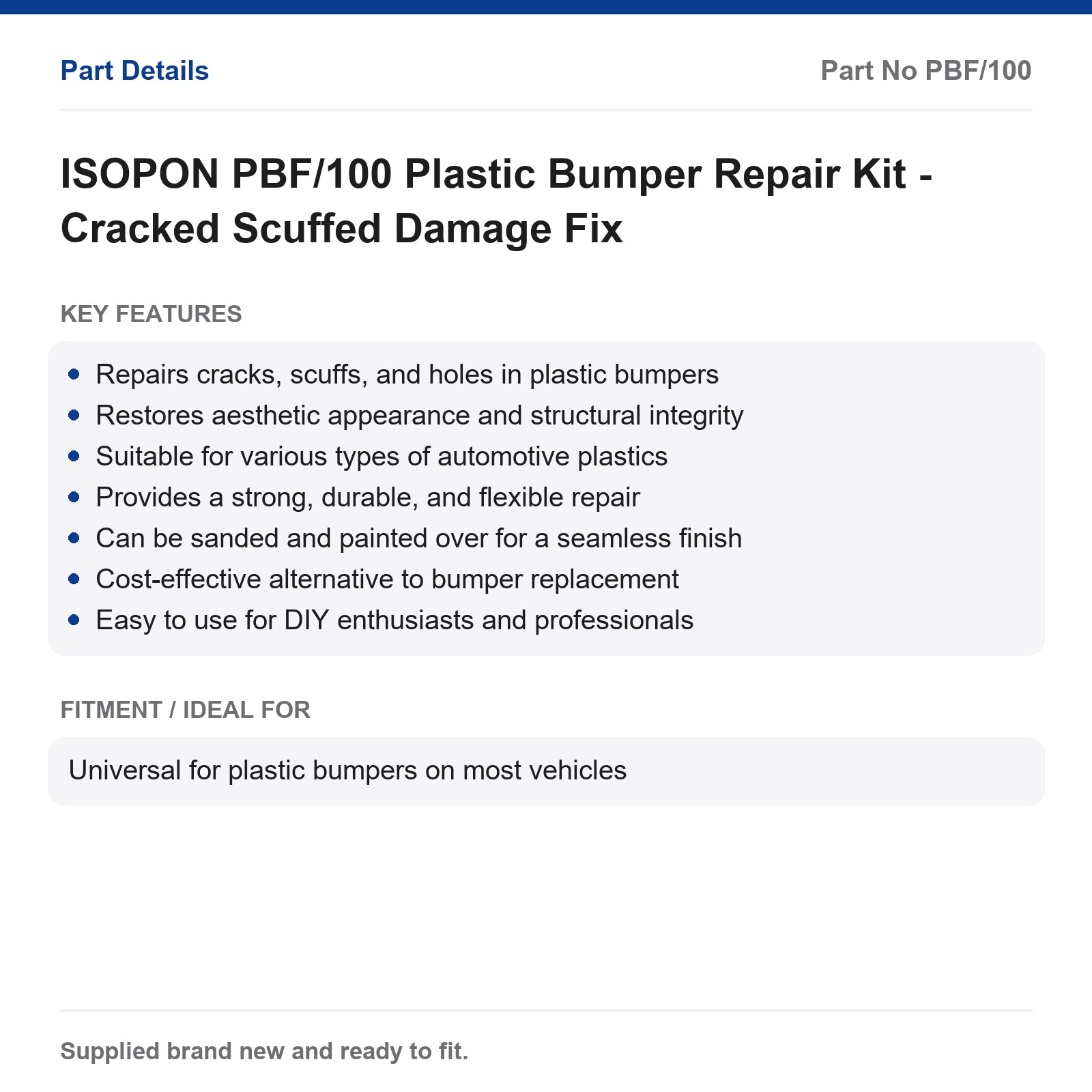 ISOPON PBF/100 Plastic Bumper Repair Kit - Cracks Scuffs Holes Fix - Image 2