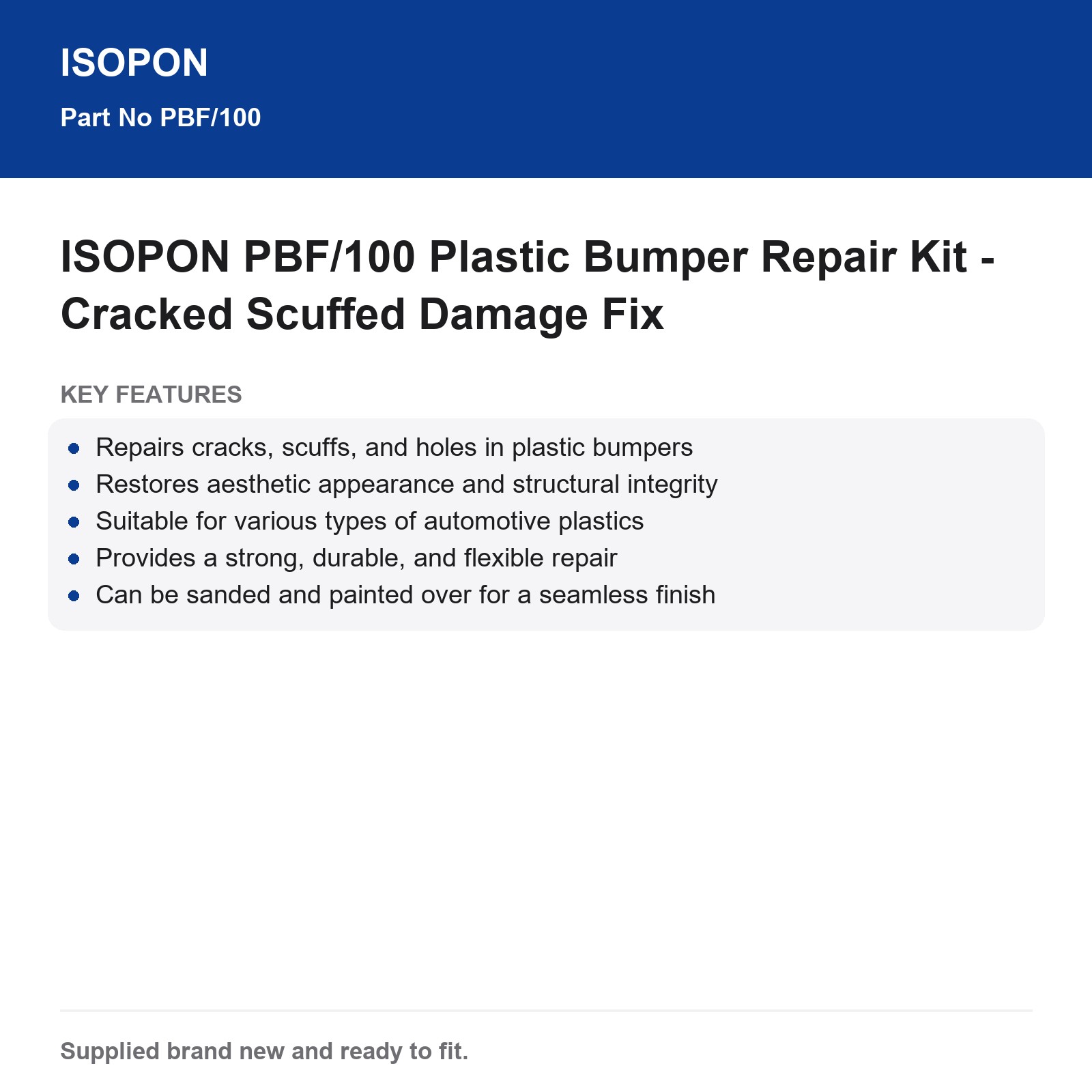 ISOPON PBF/100 Plastic Bumper Repair Kit - Cracks Scuffs Holes Fix - Image 3