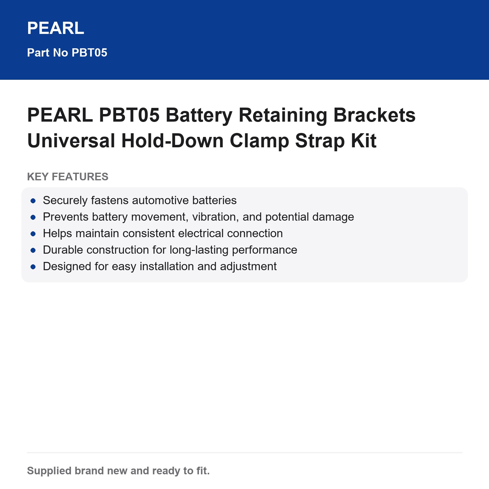 PEARL PBT05 Battery Retaining Brackets Universal Hold-Down Clamp Strap Kit - Image 3