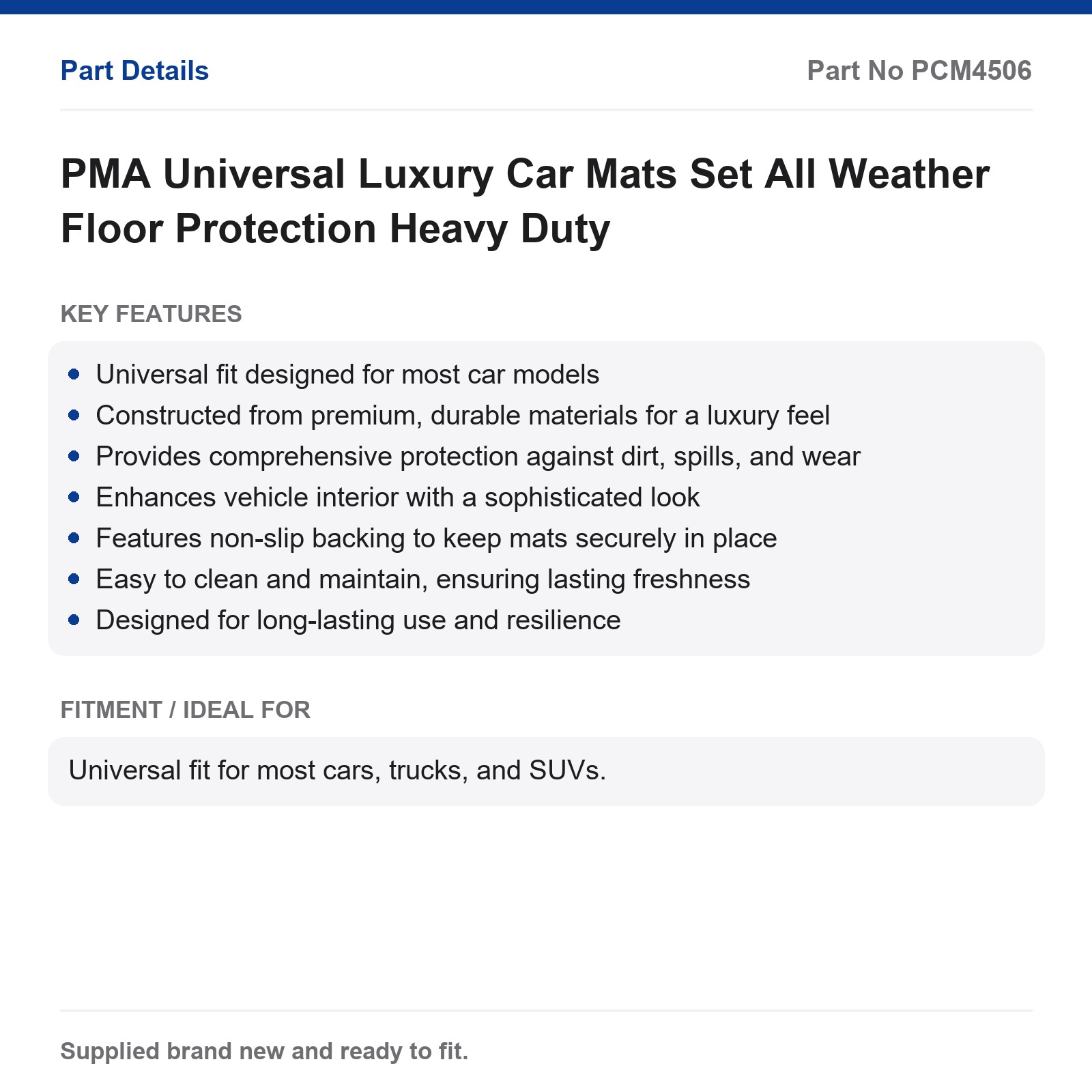 Universal Luxury Car Mats Set All Weather Heavy Duty PMA - Image 2