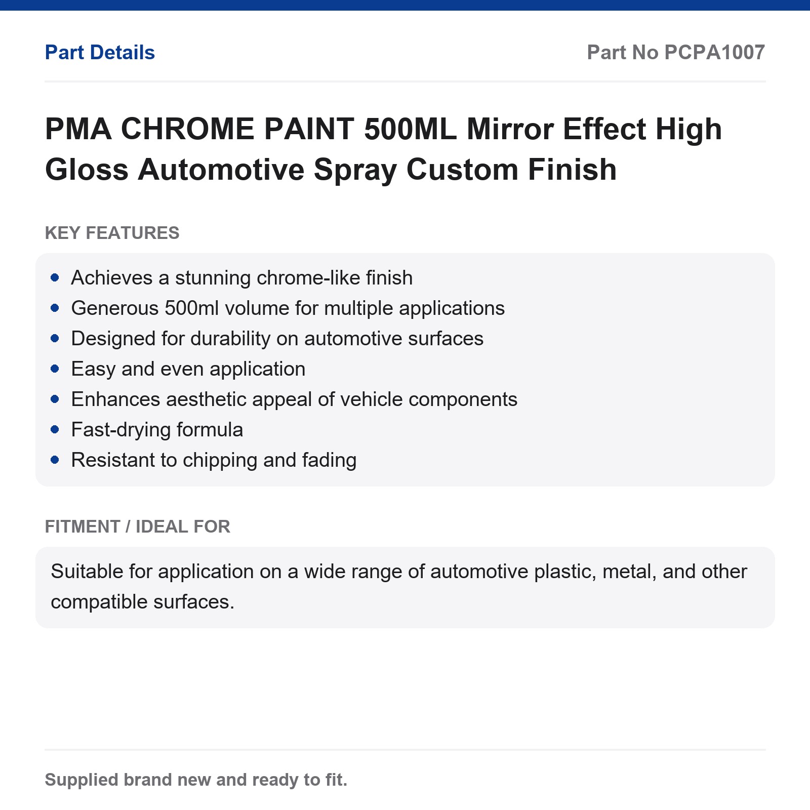 PMA CHROME PAINT 500ML Mirror Effect High Gloss Automotive Spray Custom Finish - Image 2