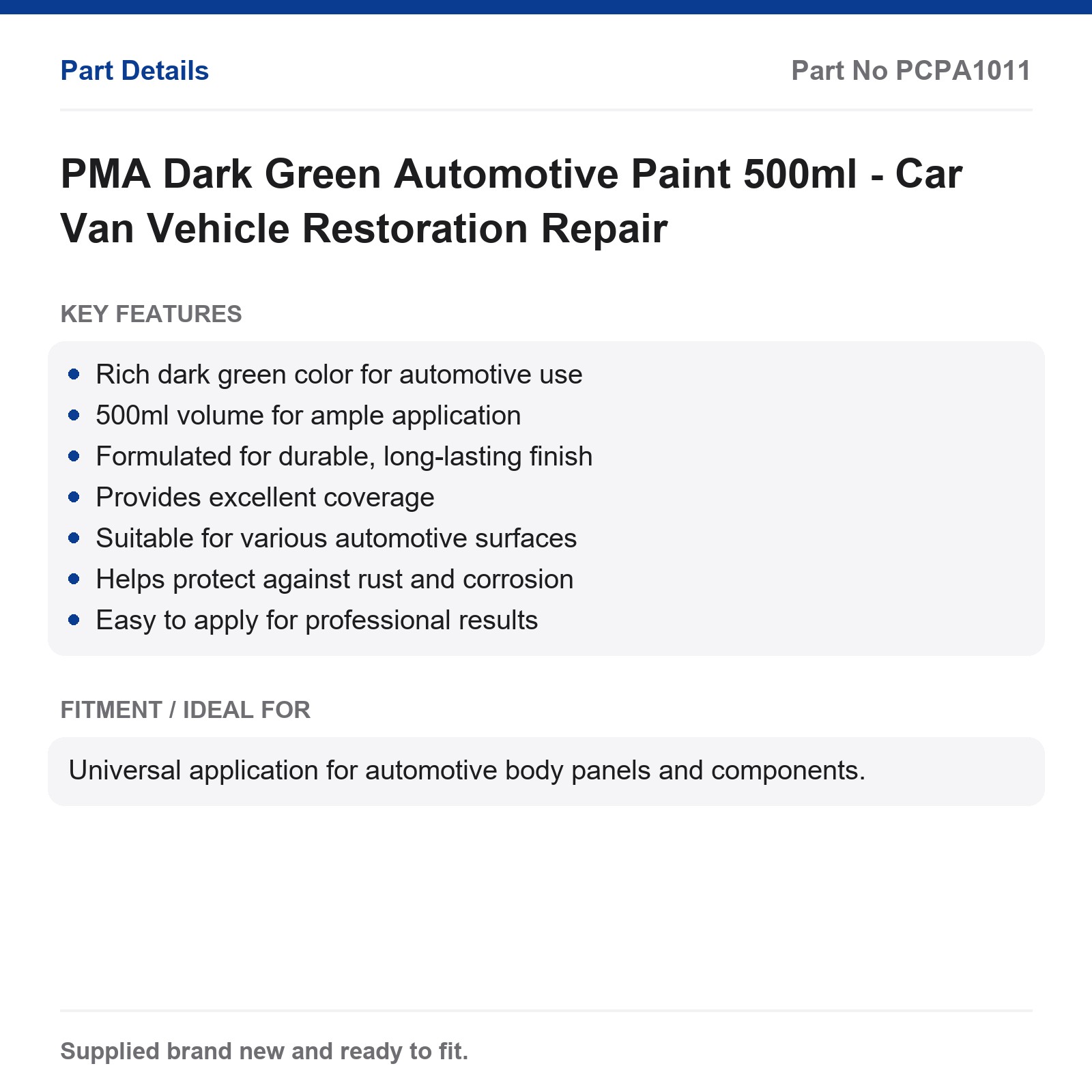 PMA Dark Green Automotive Paint 500ml Car Van Restoration Repair - Image 2