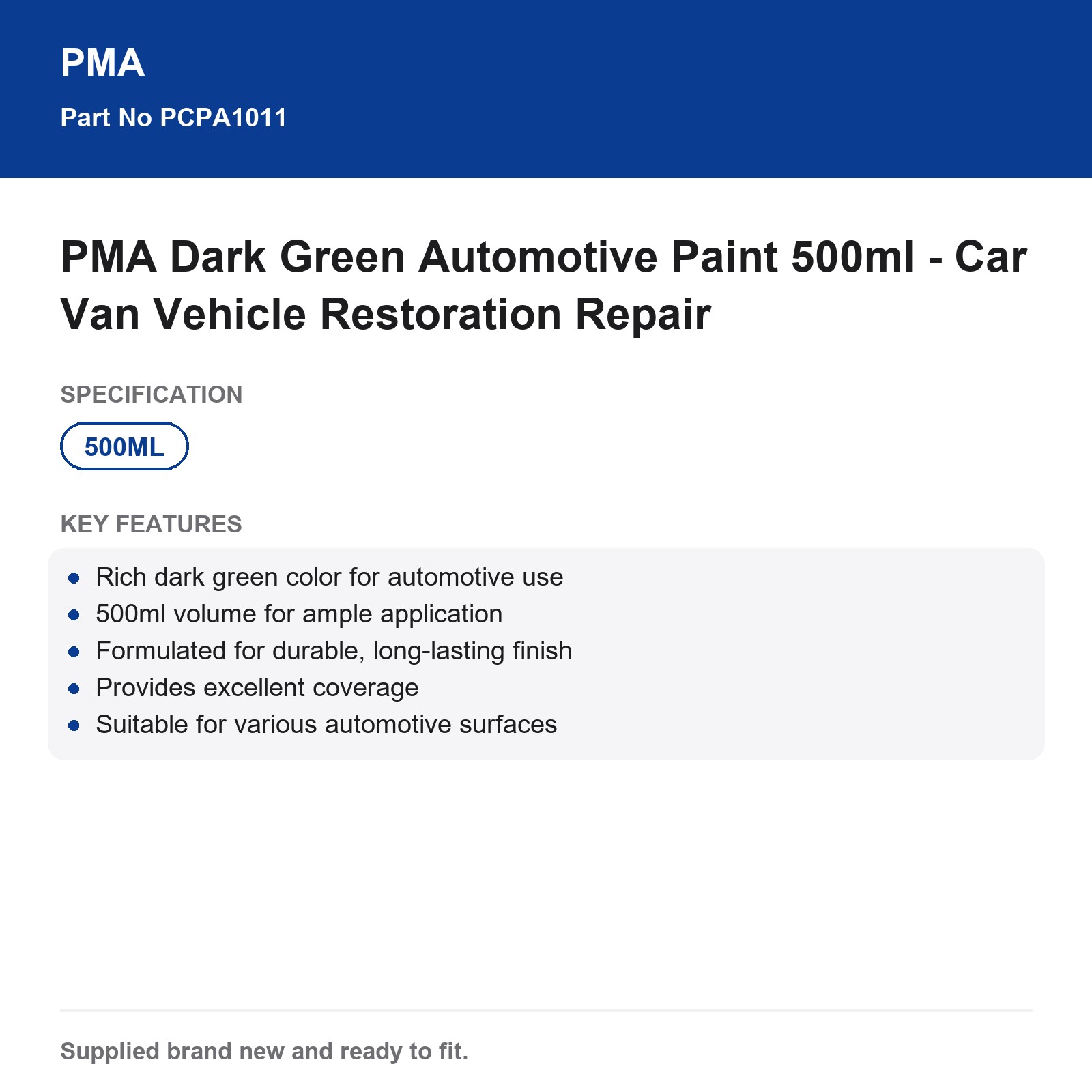 PMA Dark Green Automotive Paint 500ml Car Van Restoration Repair - Image 3