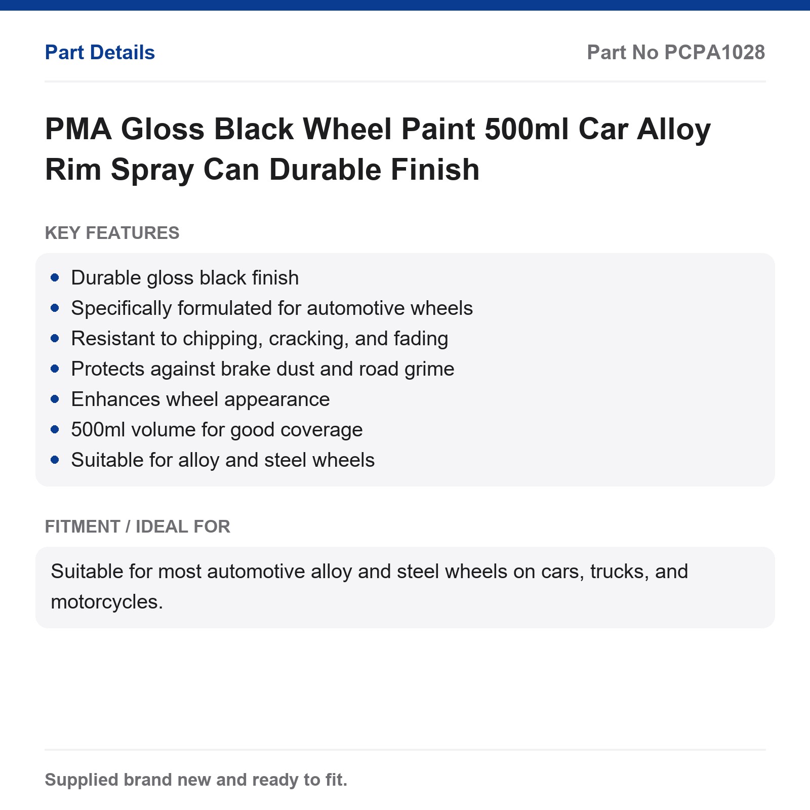 PMA Gloss Black Wheel Paint 500ml Car Alloy Rim Spray Can Durable Finish - Image 2