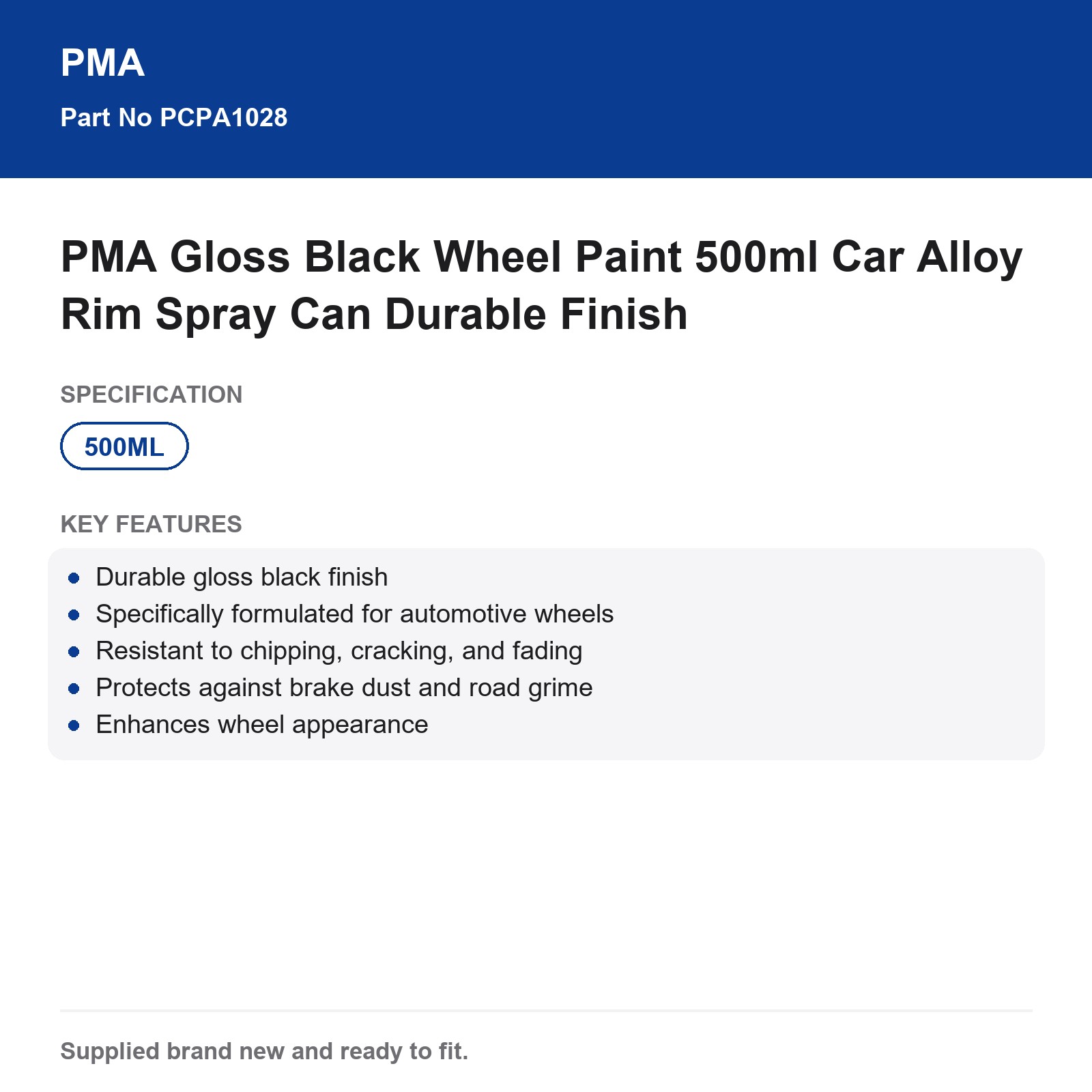 PMA Gloss Black Wheel Paint 500ml Car Alloy Rim Spray Can Durable Finish - Image 3