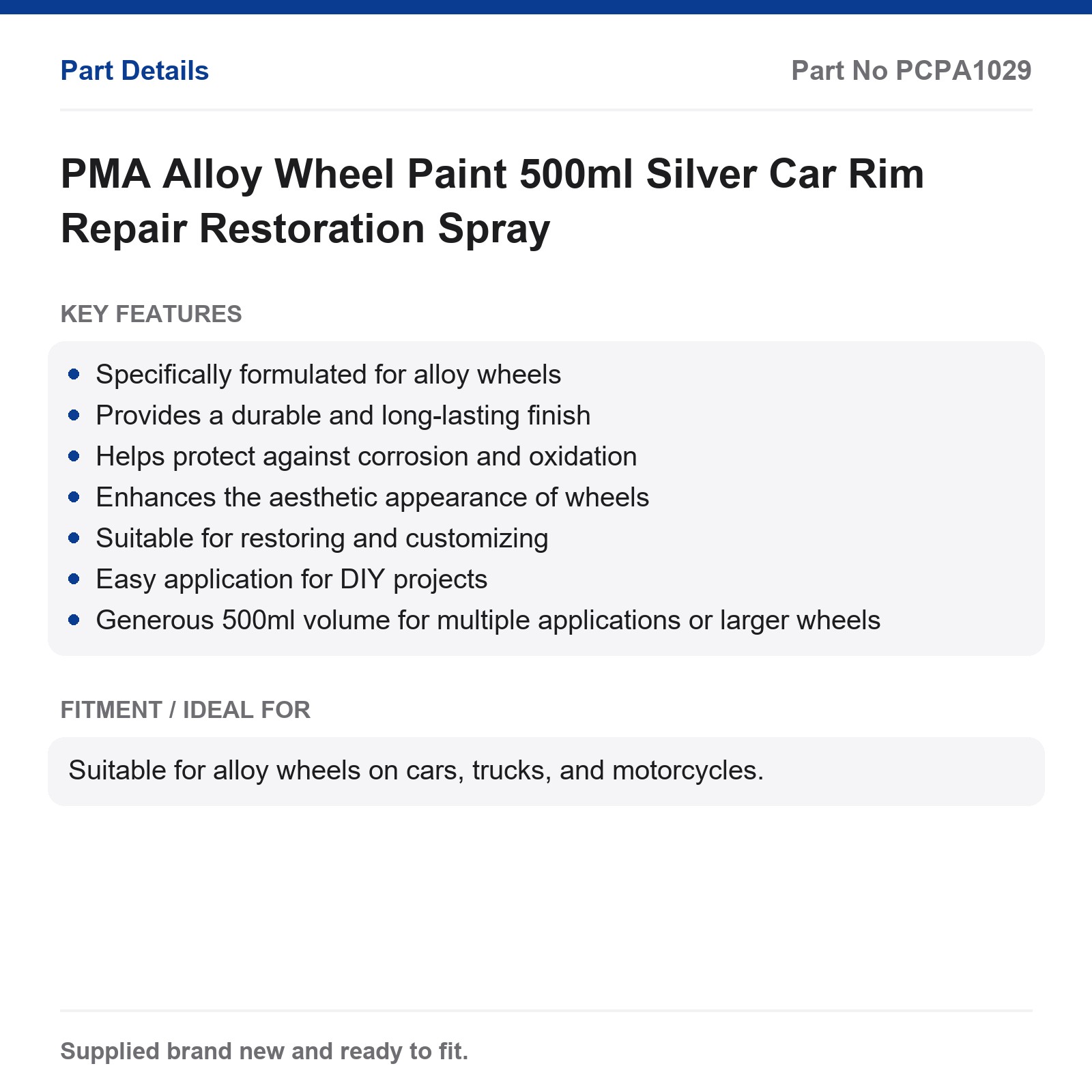 PMA Alloy Wheel Paint Silver 500ml Wheel Rim Repair Spray - Image 2
