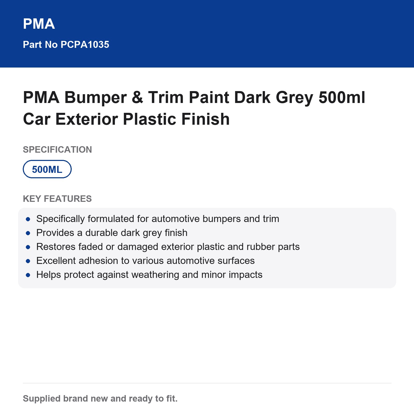 PMA Bumper & Trim Paint Dark Grey 500ml Car Exterior Plastic - Image 3