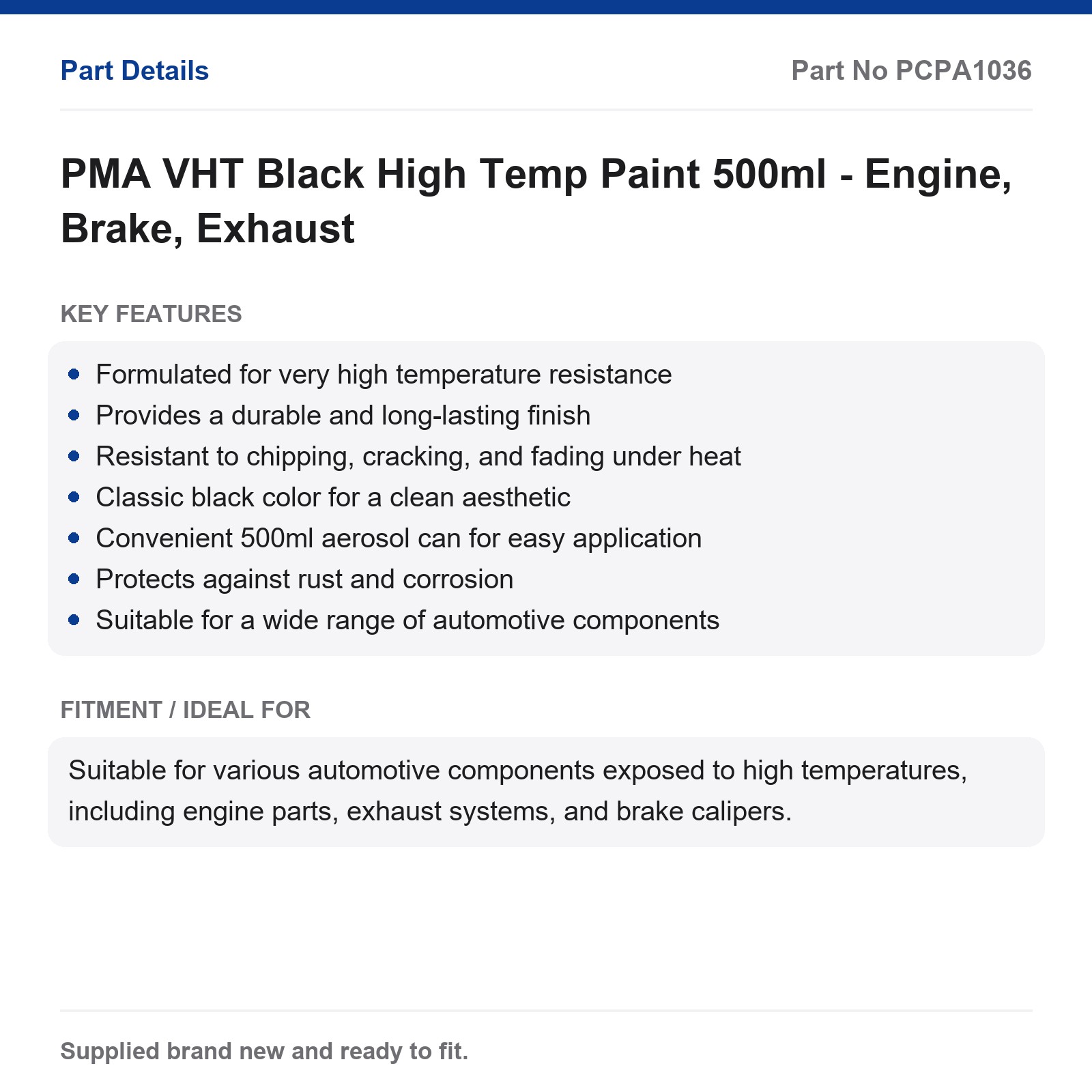 PMA VHT Black High Temp Paint 500ml - Engine, Brake, Exhaust - Image 2