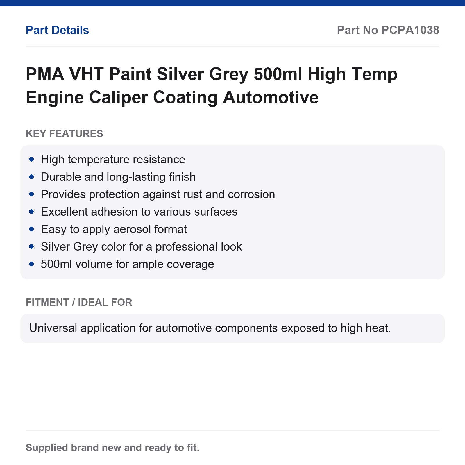 PMA VHT Paint Silver Grey 500ml High Temp Engine Caliper Coating Automotive - Image 2