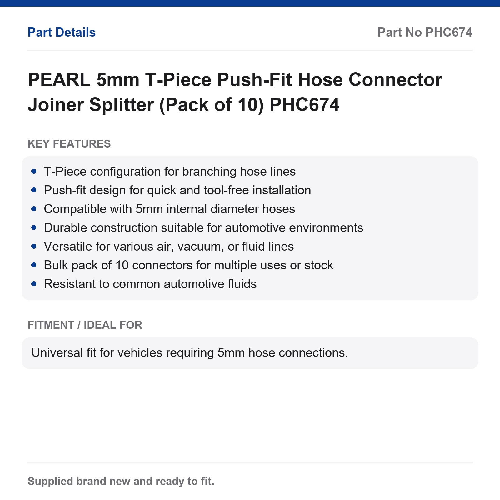 PEARL 5mm T-Piece Push-Fit Hose Connector Joiner Splitter (Pack of 10) PHC674 - Image 3