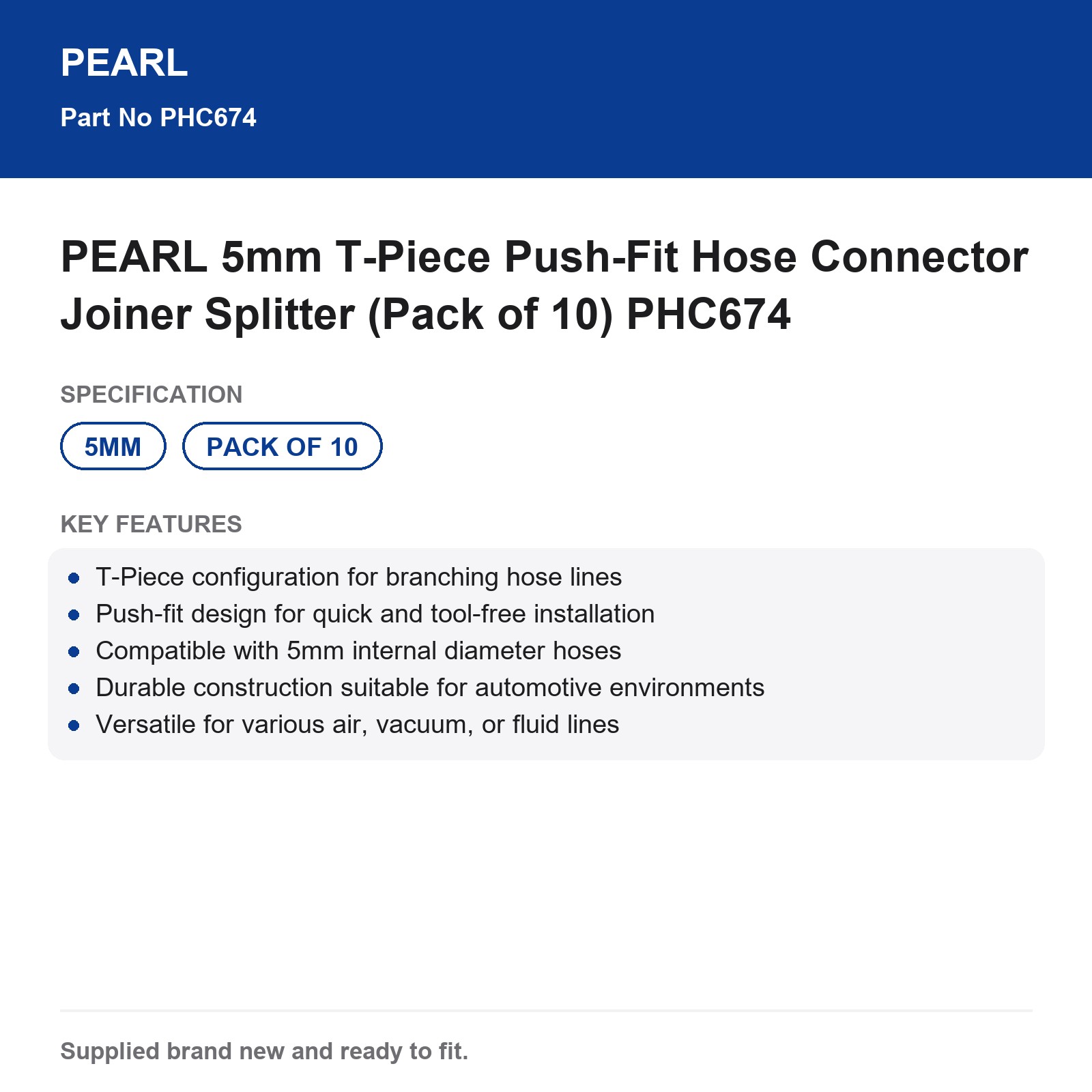 PEARL 5mm T-Piece Push-Fit Hose Connector Joiner Splitter (Pack of 10) PHC674 - Image 4
