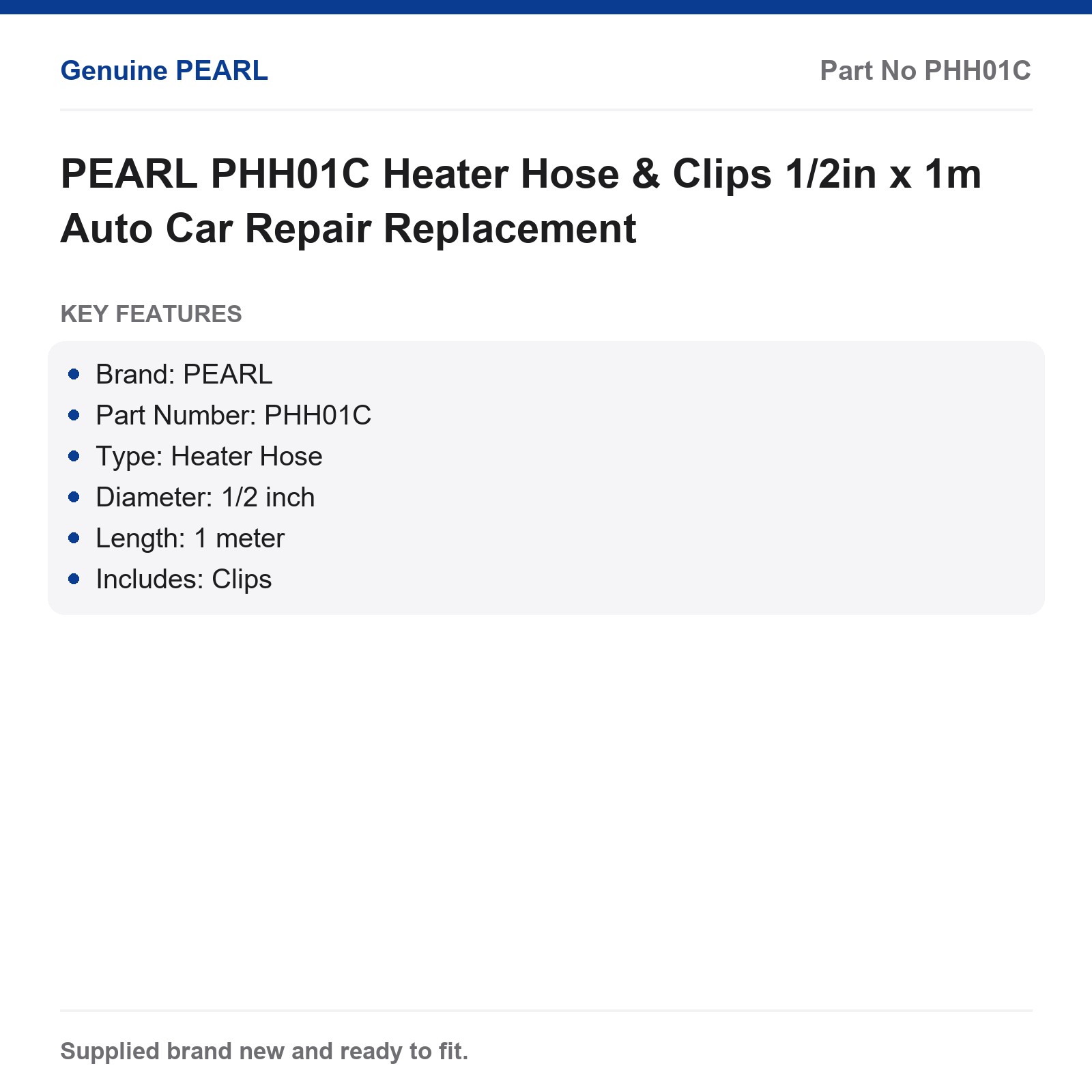 PEARL PHH01C Heater Hose & Clips 1/2in x 1m Auto Car Repair Replacement - Image 2