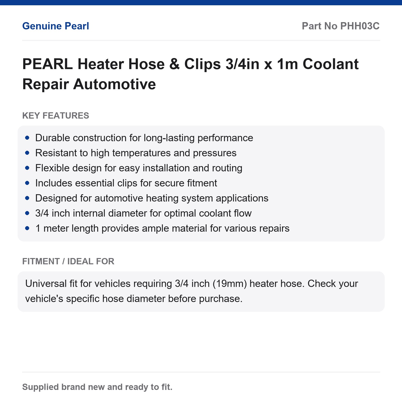 PEARL Heater Hose & Clips 3/4in x 1m Coolant Repair Automotive - Image 2